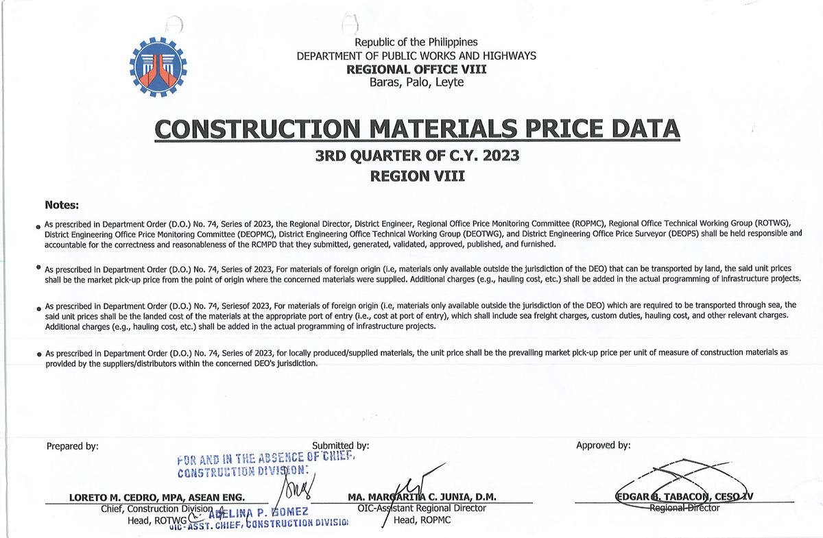 Construction Materials Price Data 3rd Qtr CY 2023 Masters in