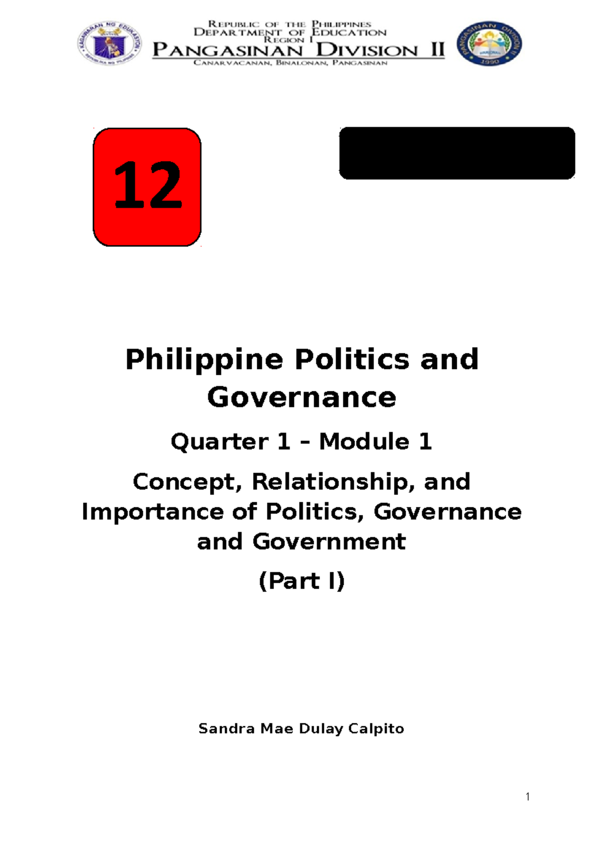 PPG Module 1 Part I - teacher cha - Philippine Politics and Governance ...