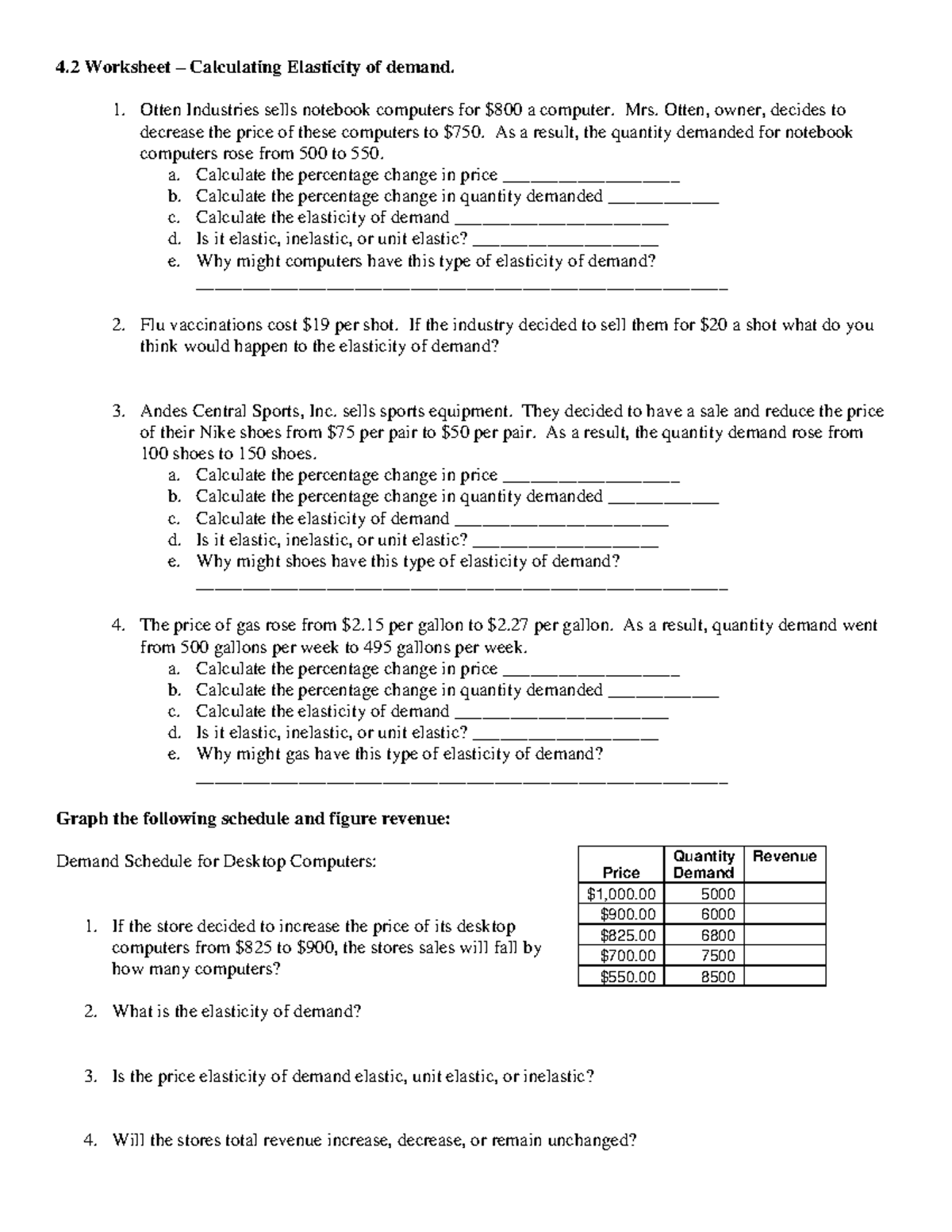 Calculation elasticity exercise 2 - 4 Worksheet – Calculating ...