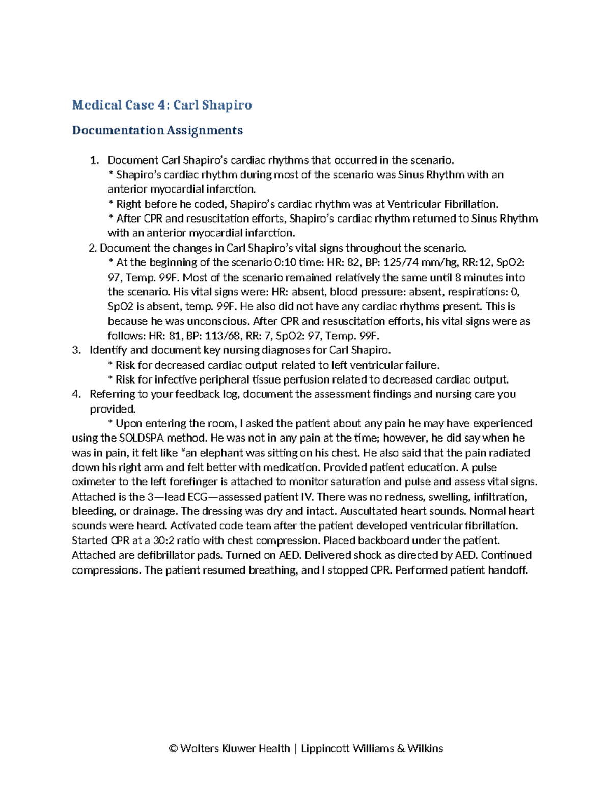 V Sim2 - Med surg assignment - Medical Case 4: Carl Shapiro ...