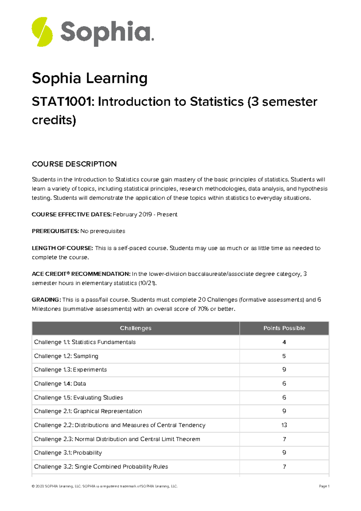 Sophia Introduction To Statistics Syllabus Sophia Learning Stat1001 Introduction To 7503