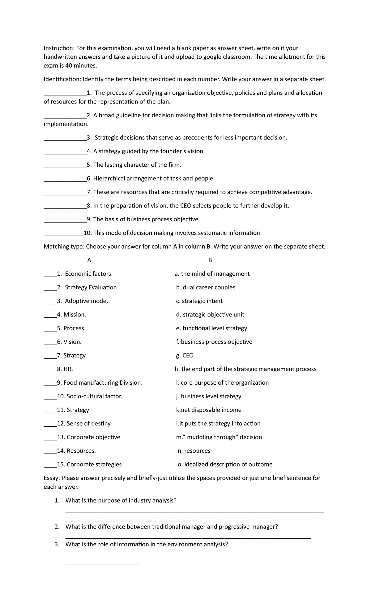 Strama - Prelim Exam - Reference purpose only - Instruction: For this ...