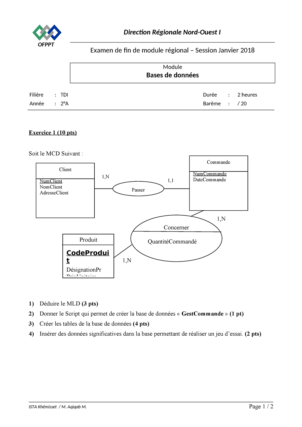 TDI-2A - EFM ET TD SQL BASE DE DONEES - OFPPT Direction Régionale Nord ...