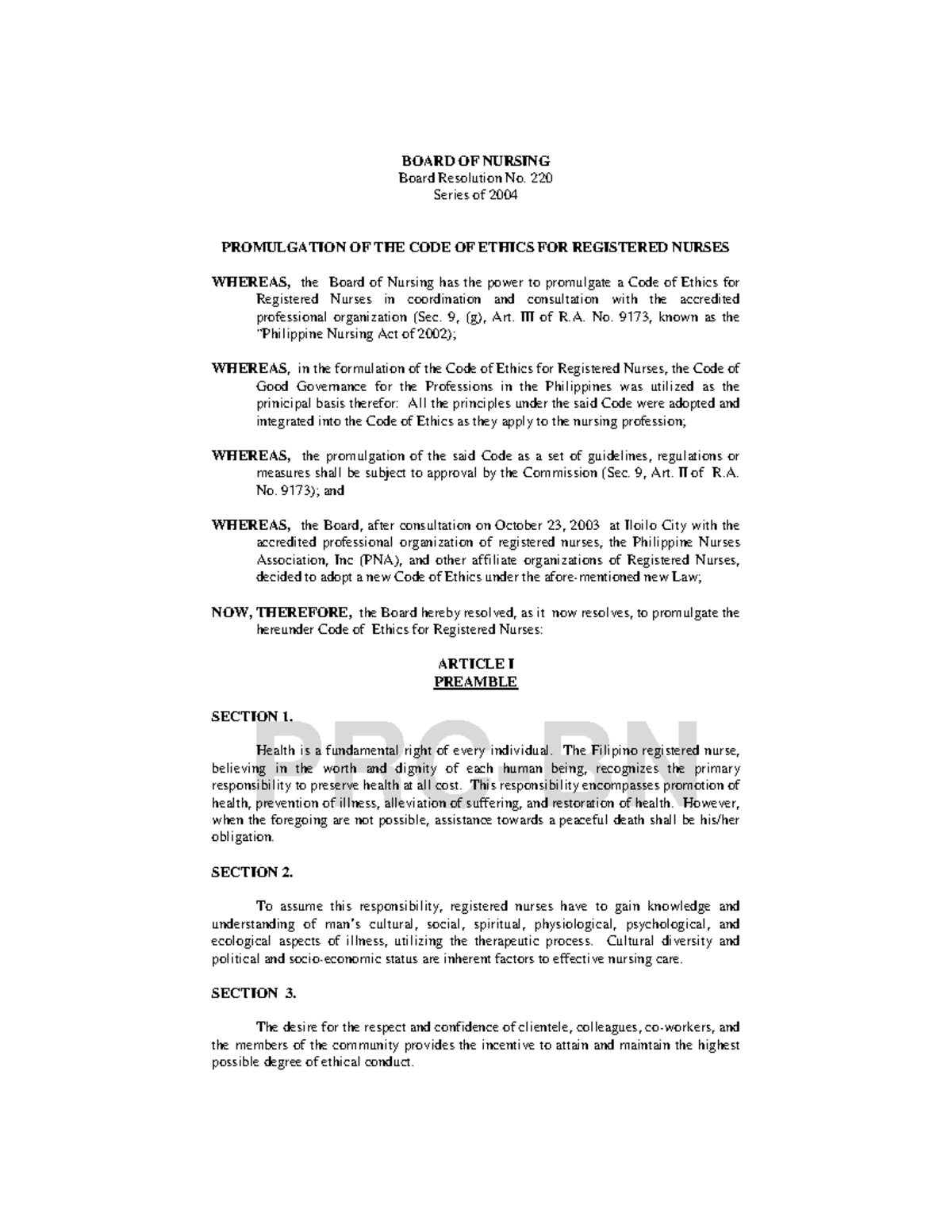 Board OF Nursing - PRC-BN BOARD OF NURSING Board Resolution No. 220 ...