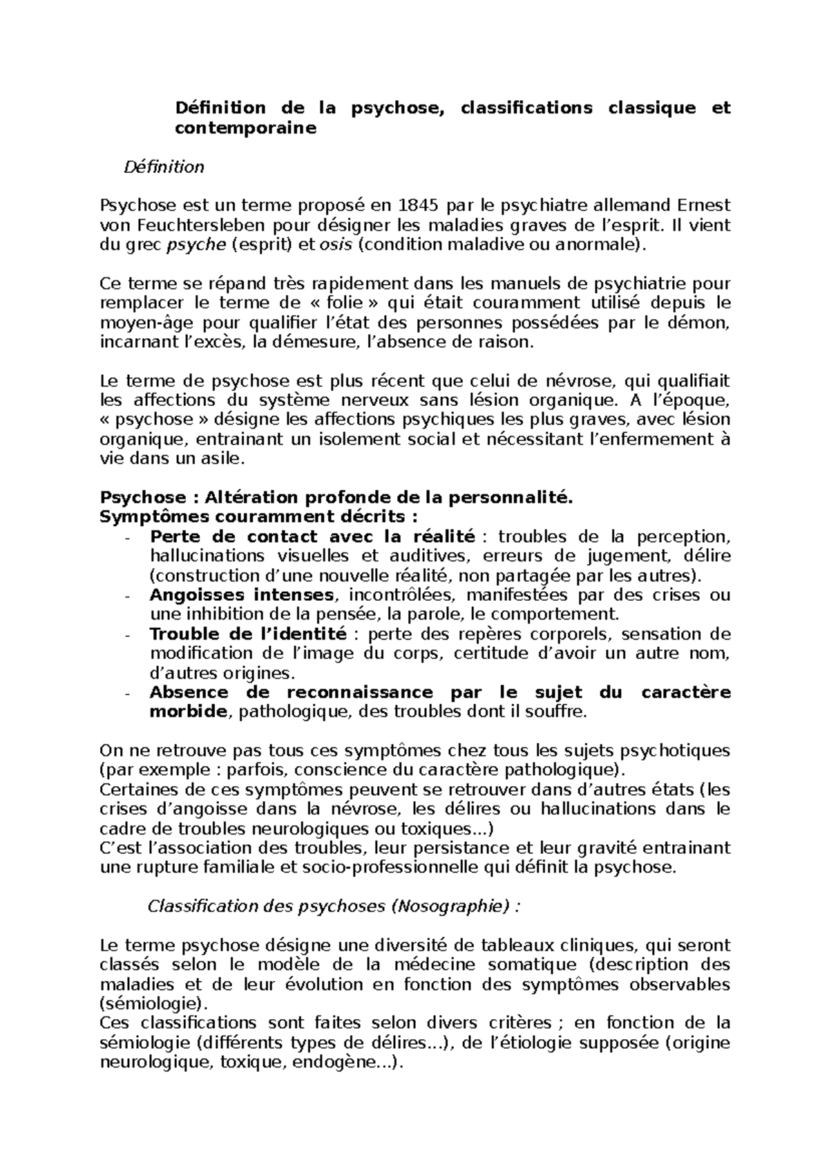 Définition de la psychose Définition de la psychose, classifications — free download