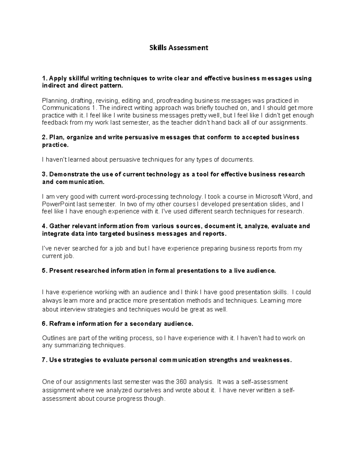 Assessment - Skills Assessment 1. Apply skillful writing techniques to ...