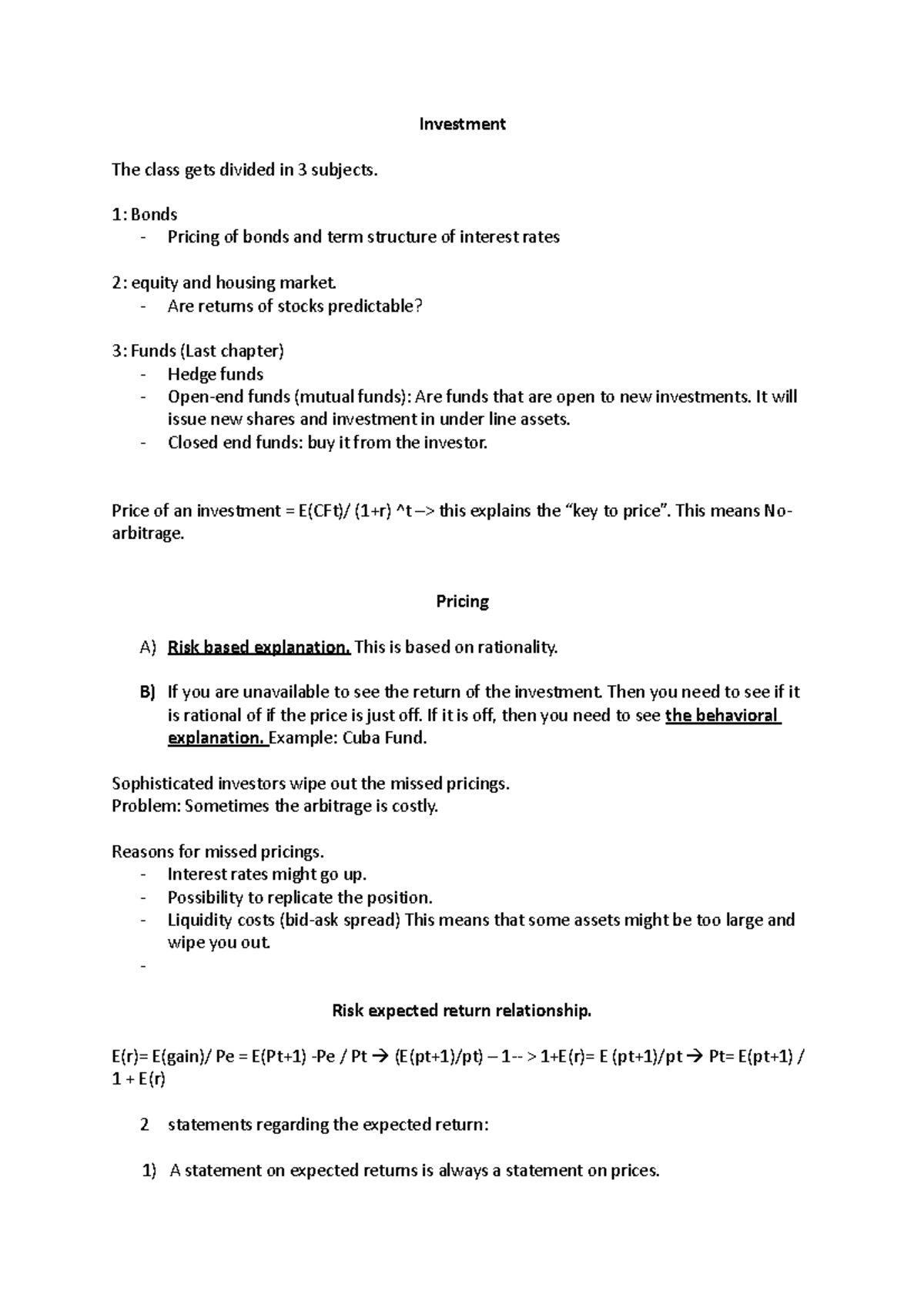 Investment Class 1 Lecture 1 Notes And Formulas Investment The investment-class-1-lecture-1-notes-and-formulas-investment-the