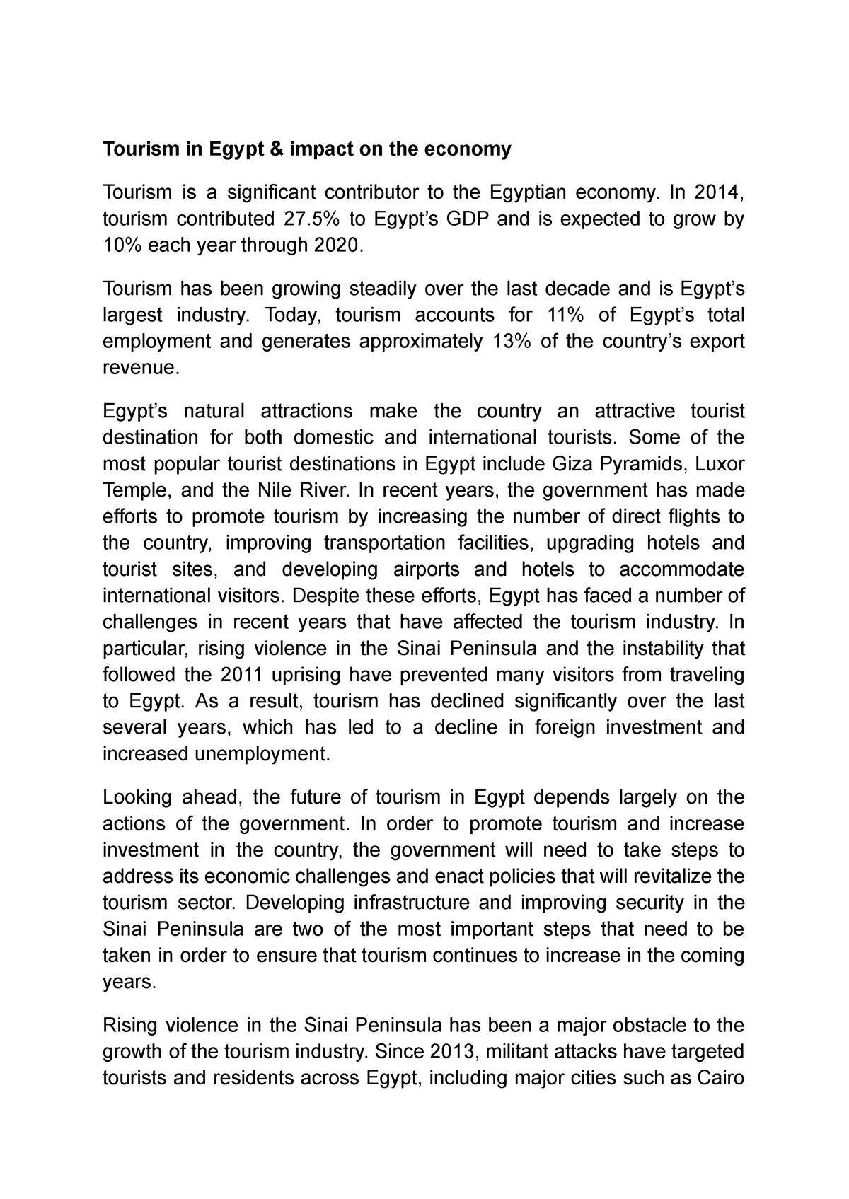 essay tourism in egypt