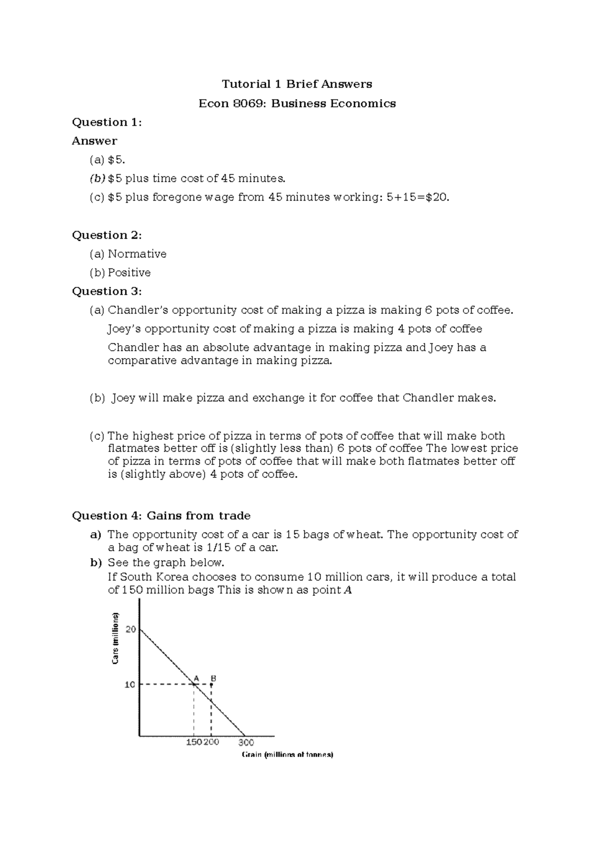 Tutorial 1 Solutions - Tutorial 1 Brief Answers Econ 8069: Business ...