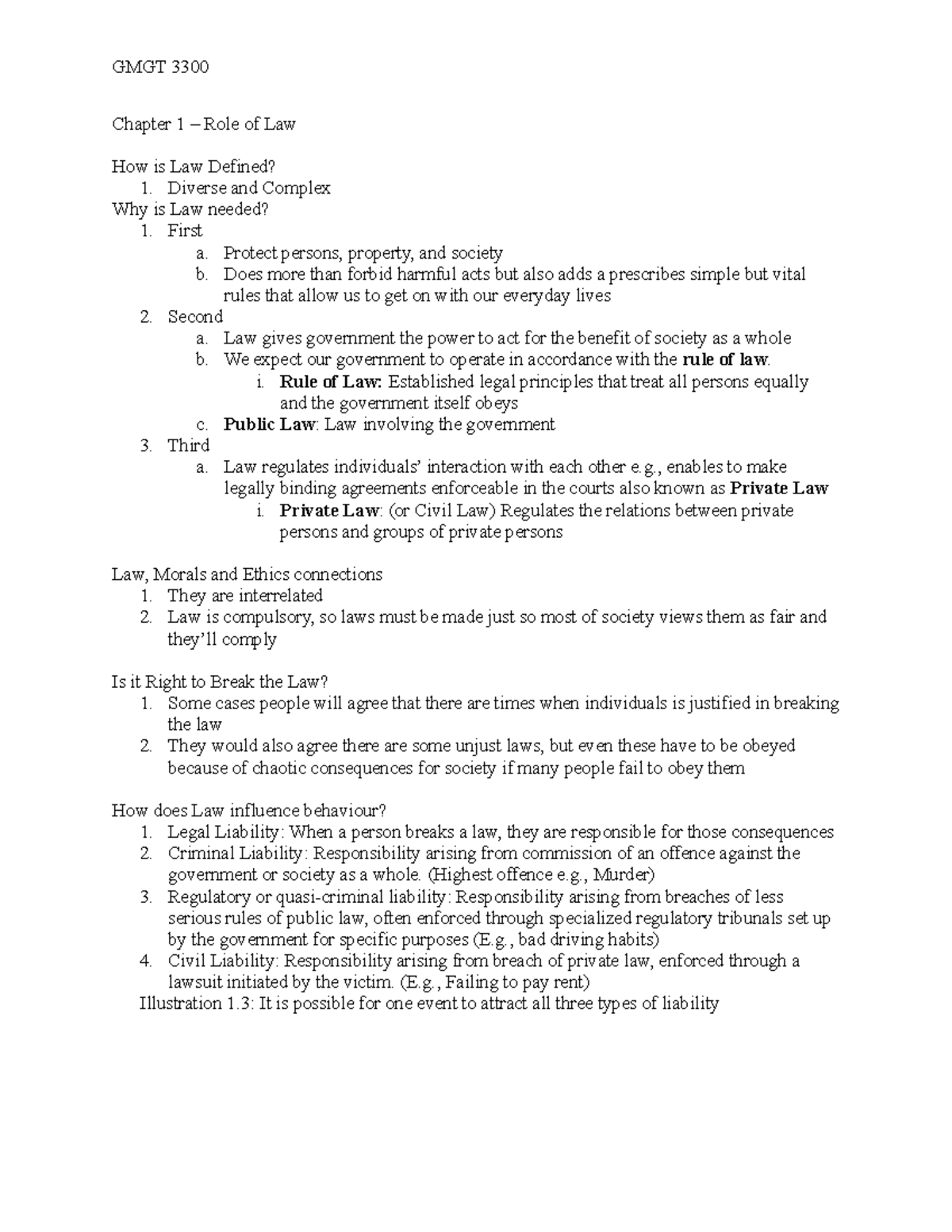 Chapter 1 - notes - Chapter 1 – Role of Law How is Law Defined? 1 ...