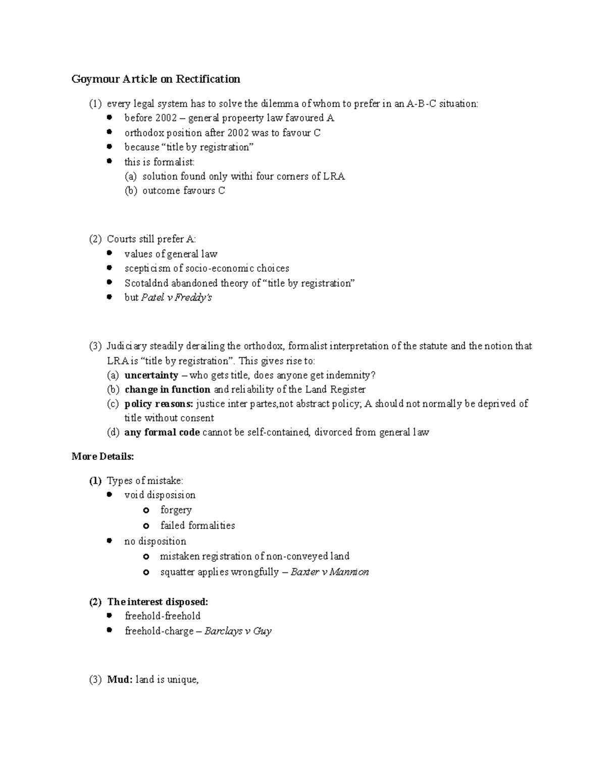Contract Law Rectification Notes Goymour Article on Rectification