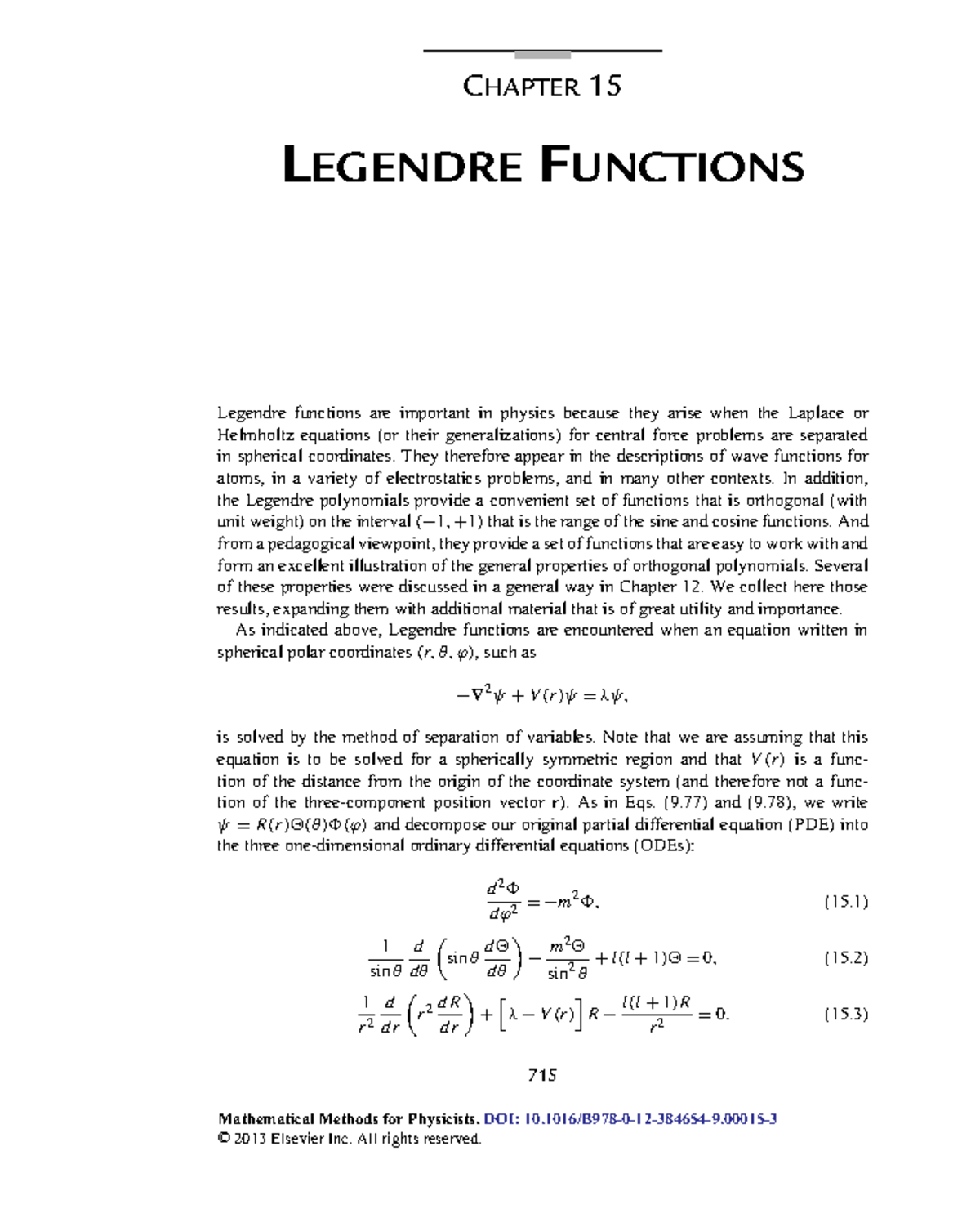 Legendre - Propiedades y desarrollo - CHAPTER 15 LEGENDRE FUNCTIONS ...