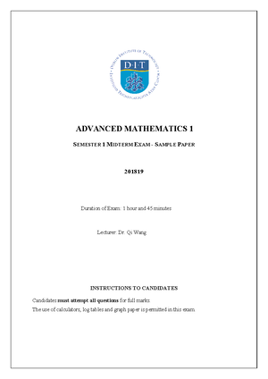 GCSE Paper 3 Calculator higher - Maths Advanced 1 for Access - Studocu