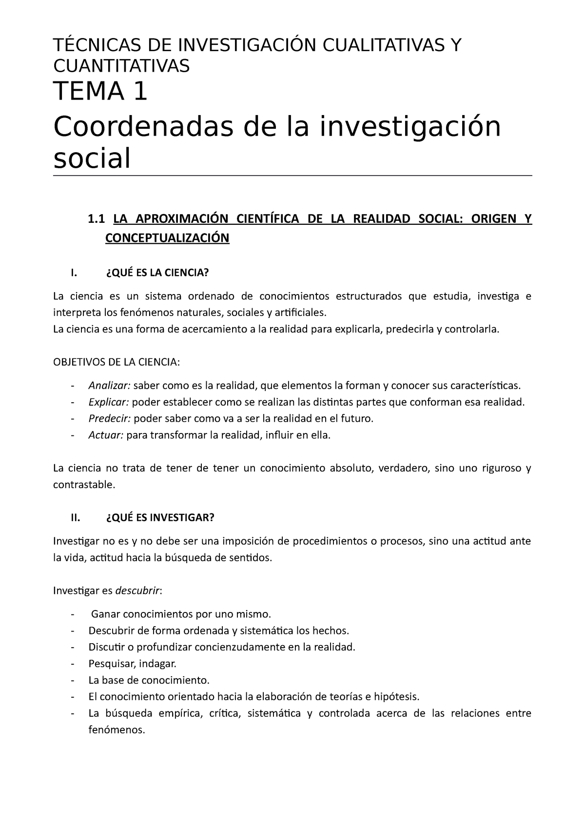 Tema 1 Técnicas Apuntes Cuantitativas Tema 1 Coordenadas De La Investigación Social 1 La 4865