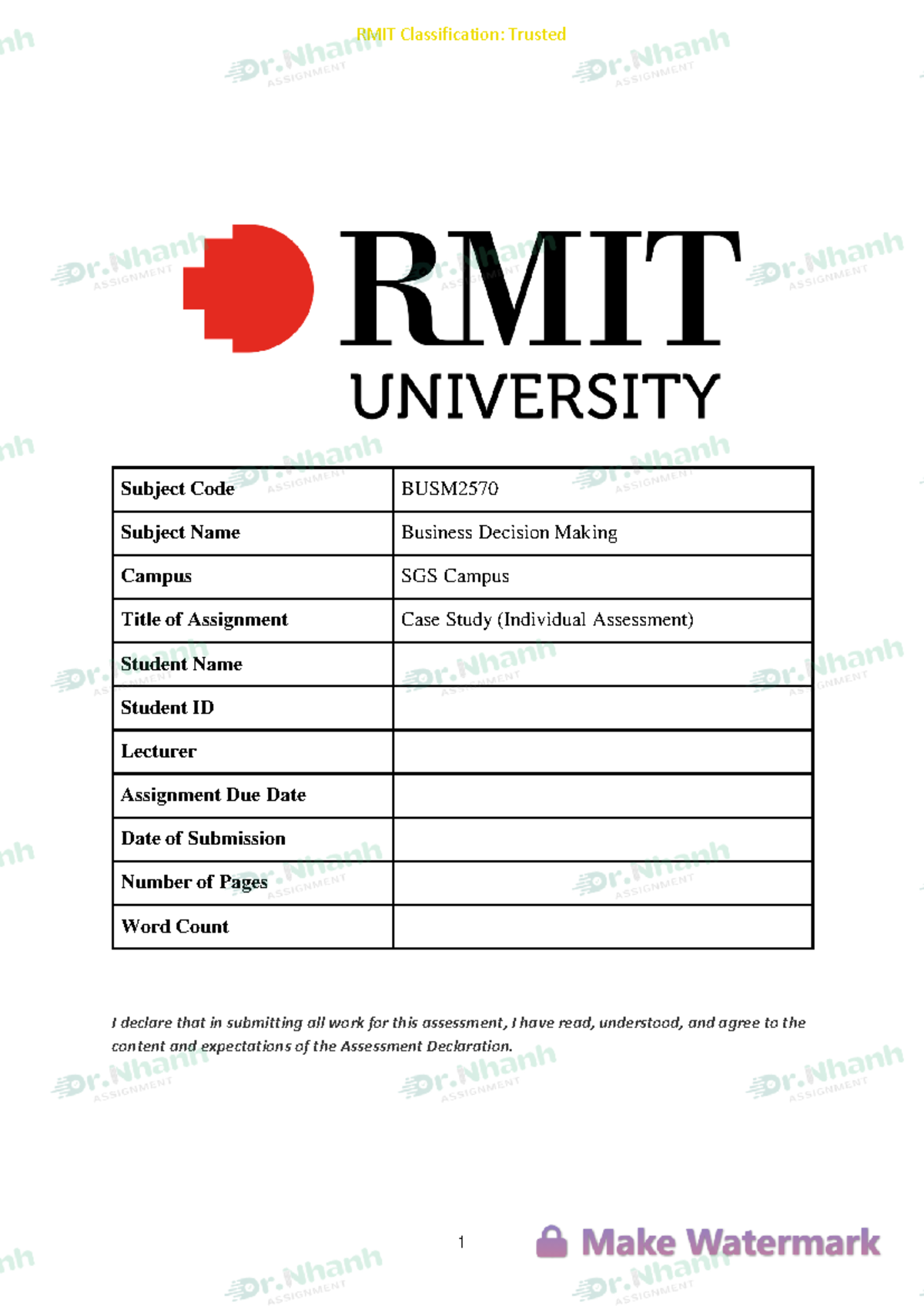 Assignment-1 Business Decision Making RMIT Dr Nhanh Assignment (For ...
