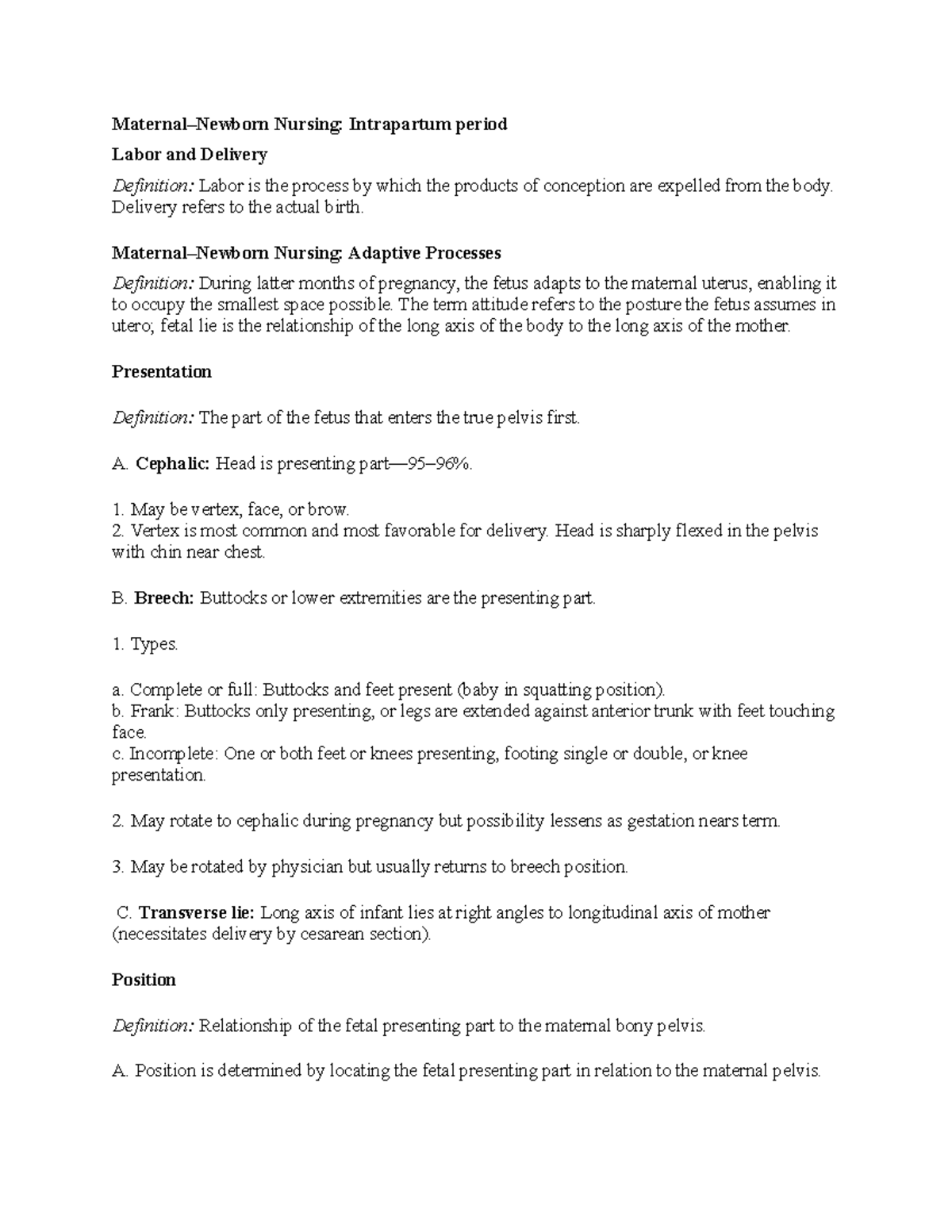 Maternal+Child+Nursing+Intrapartum+Definition+of+Terms. Terminologies