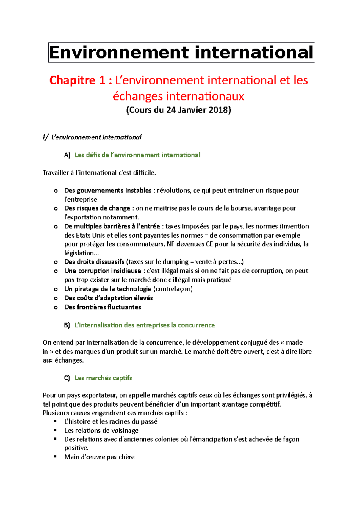 Environnement Internationnal U1 - Environnement International Chapitre ...