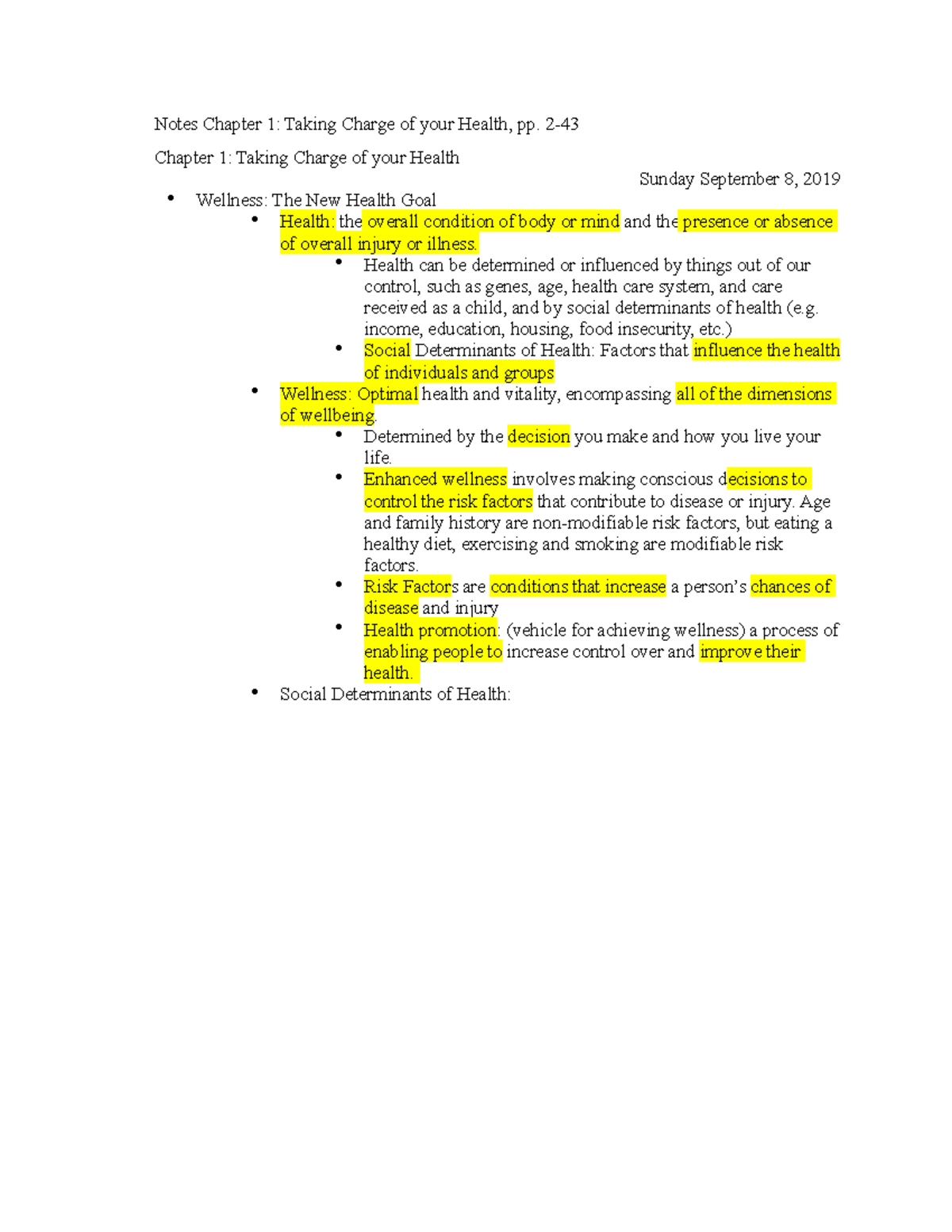 Concepts Of Health Chapter 1 - Notes Chapter 1: Taking Charge Of Your ...