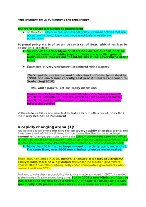 Punishment and Penal Policy lecture 4 notes - Penal punishment 4: Types ...