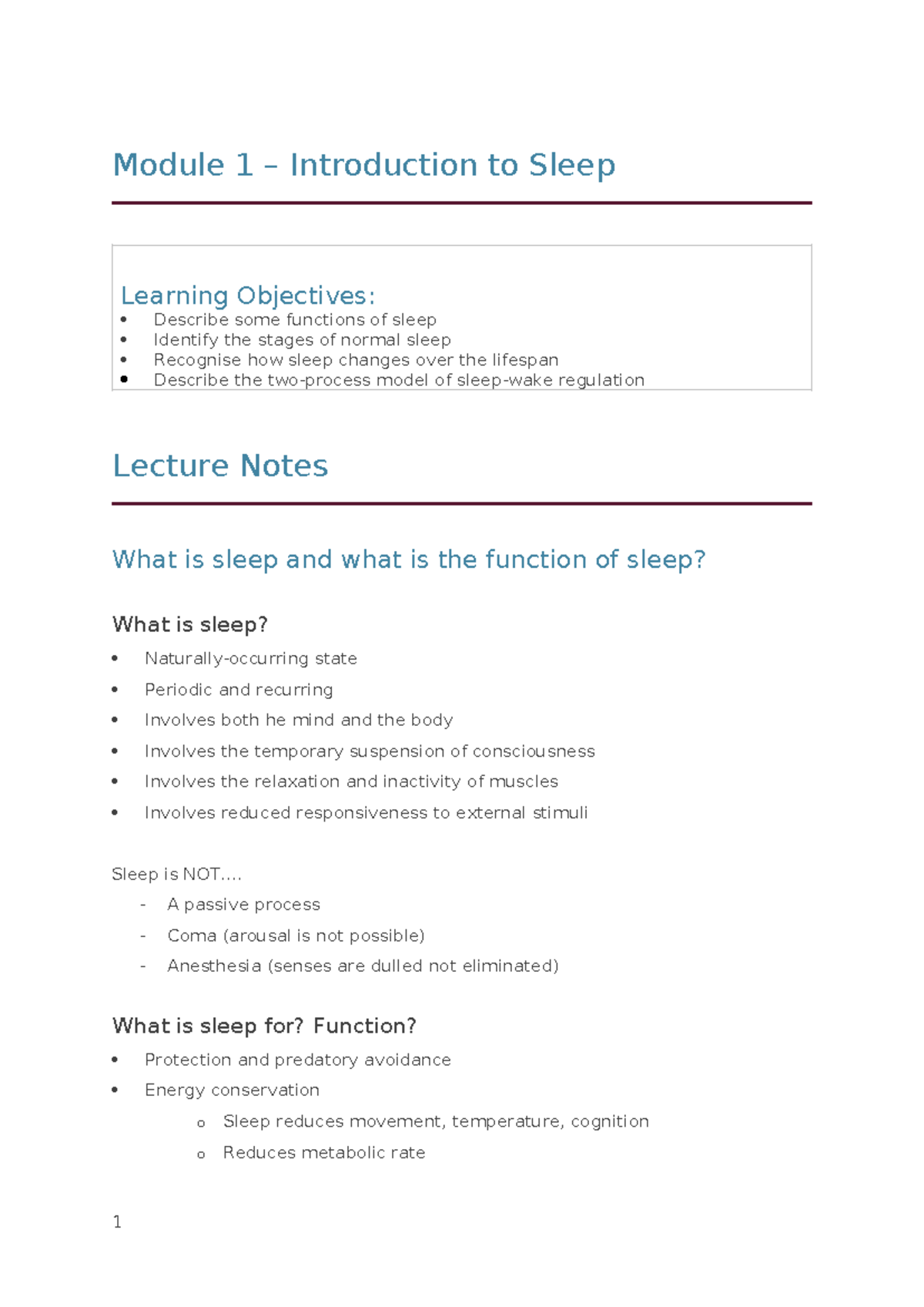 Module 1 - Introduction to Sleep - Module 1 – Introduction to Sleep ...