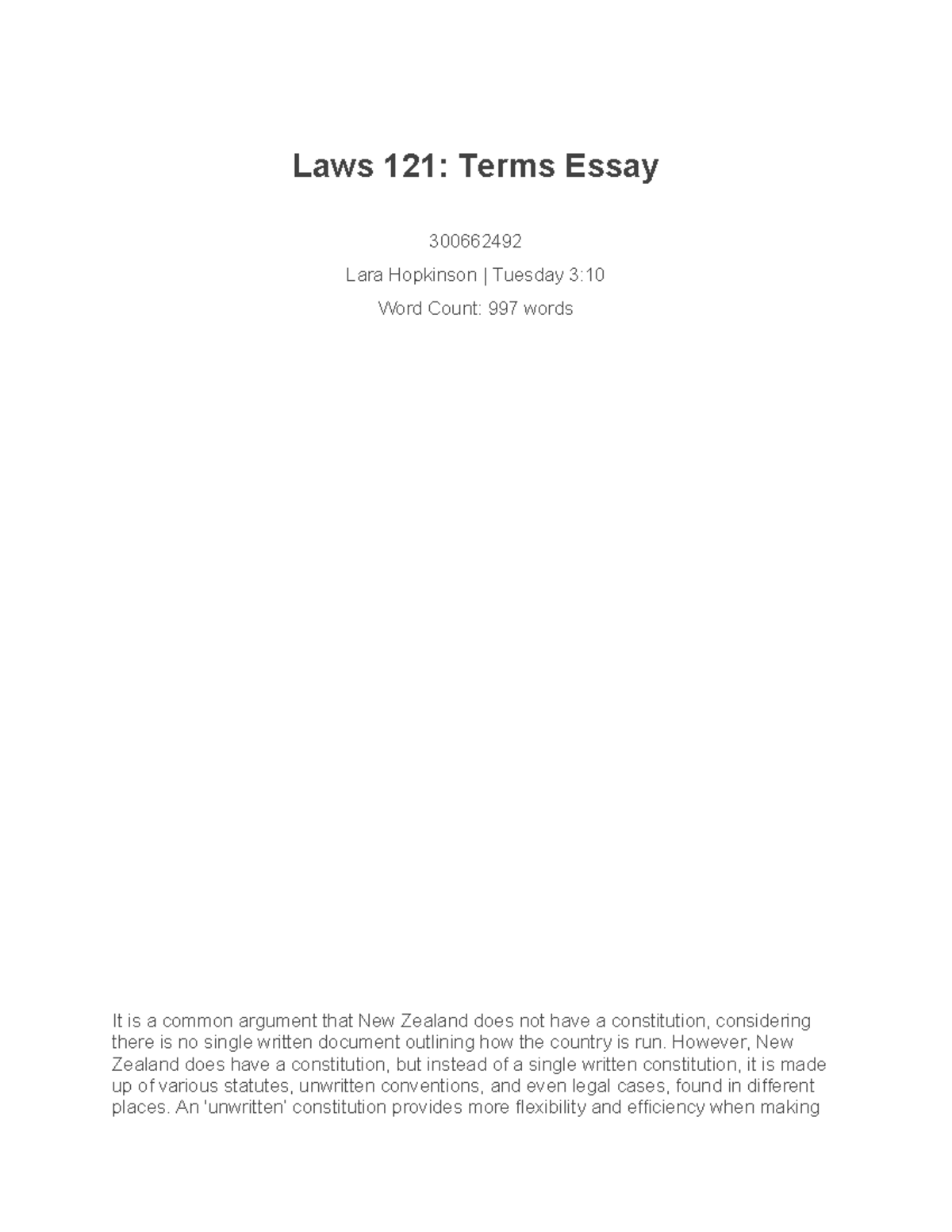 300662492 - About New Zealand's constitutional status - Laws 121: Terms ...