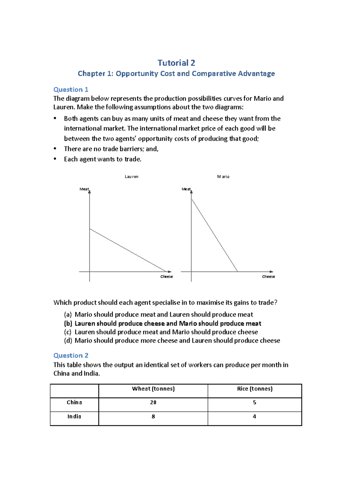 Jack 2 - Tutorial answers - Tutorial 2 Chapter 1: Opportunity Cost and ...