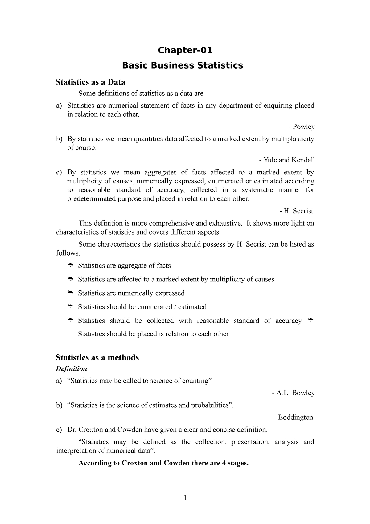 Chapter-1 Introduction Note - Chapter- Basic Business Statistics ...