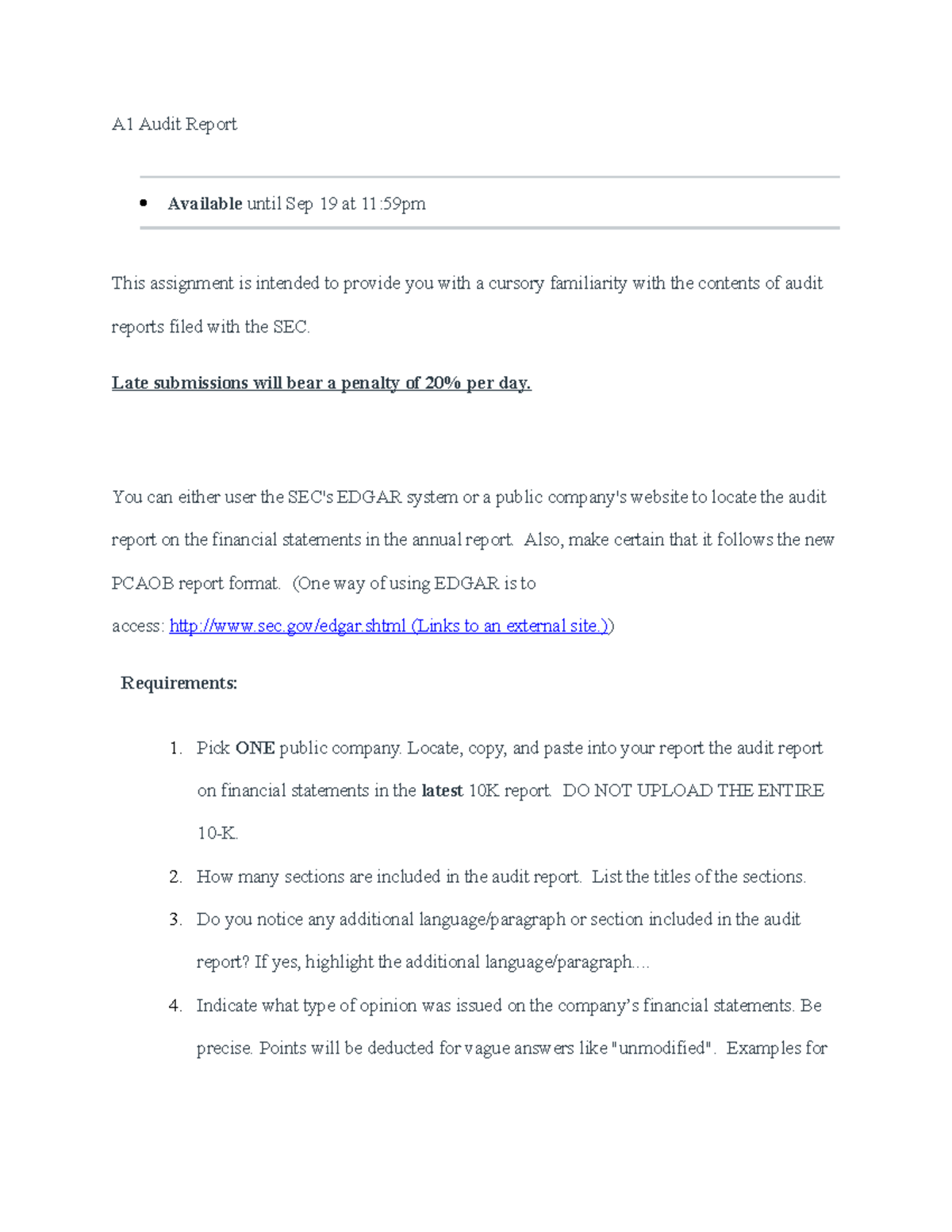 A1 Audit Report - A1 Audit Report Available until Sep 19 at 11:59pm ...