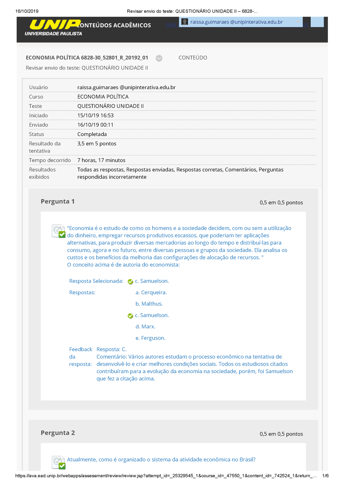 Revisar Envio Do Teste Questionário Unidade II – 6828 - Revisar Envio ...