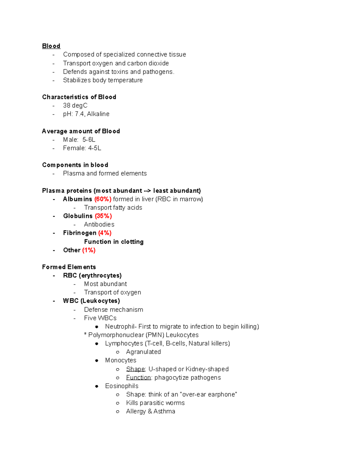 My review for AP2 - Blood - Composed of specialized connective tissue ...
