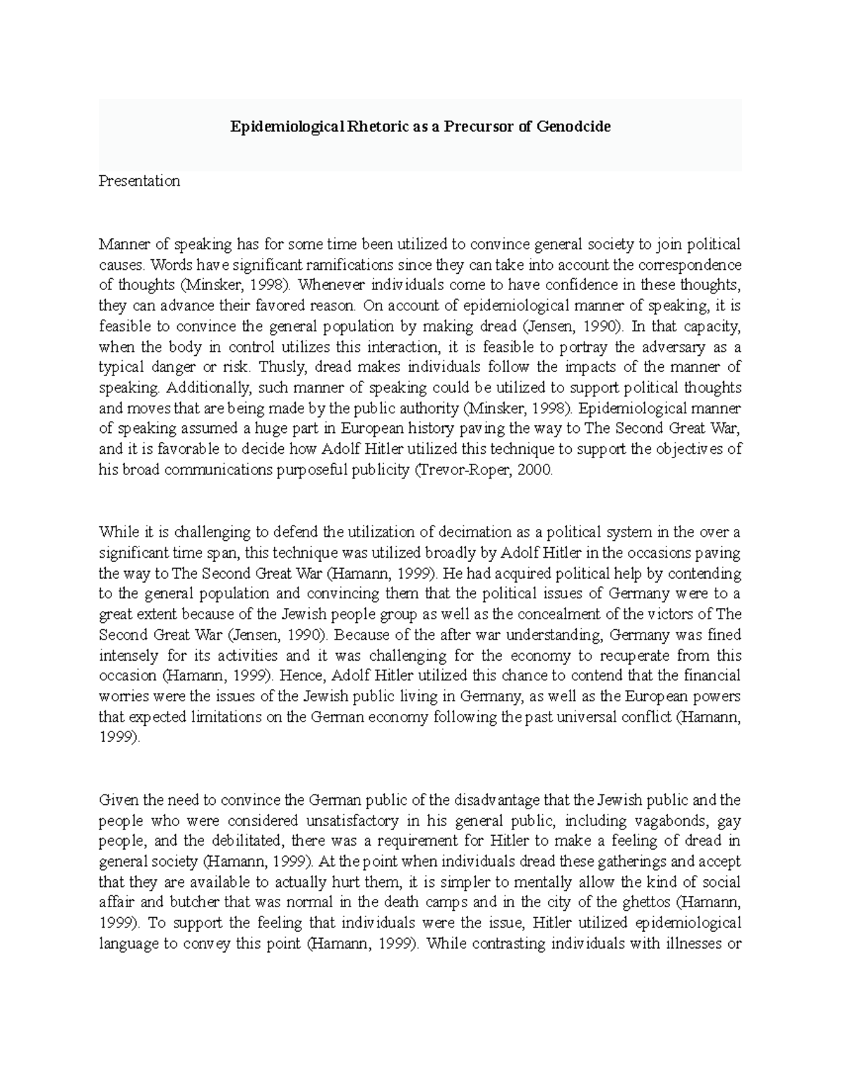 Epidemiological Rhetoric as a Precursor of Genodcide - Epidemiological ...