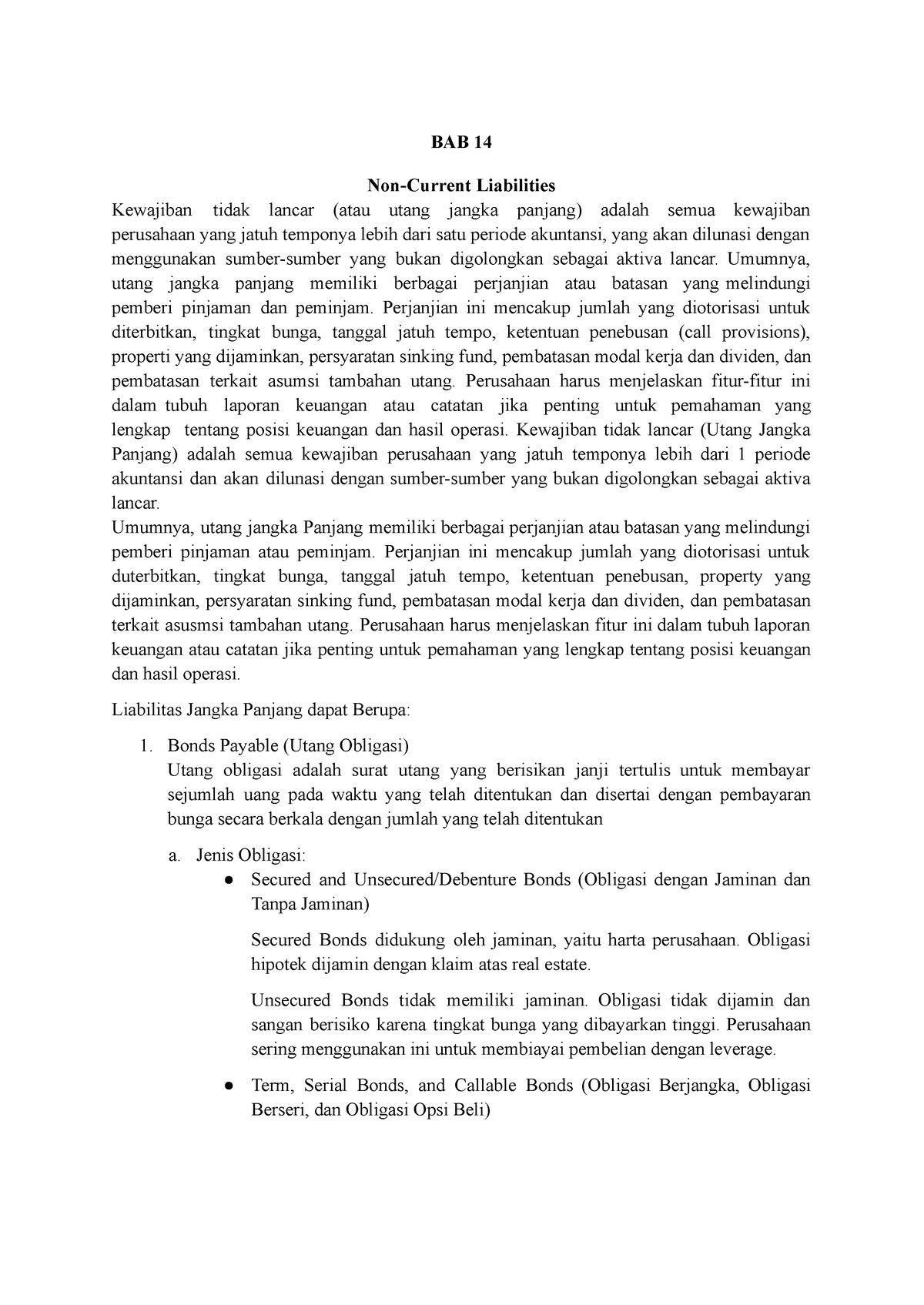 Akuntansi Keuangan Menengah II Bab 14 - BAB 14 Non-Current Liabilities ...