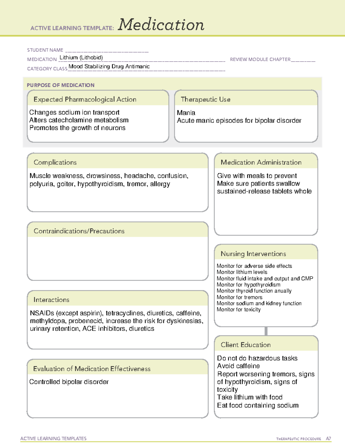 Lithium 2222222 - ACTIVE LEARNING TEMPLATES THERAPEUTIC PROCEDURE A ...