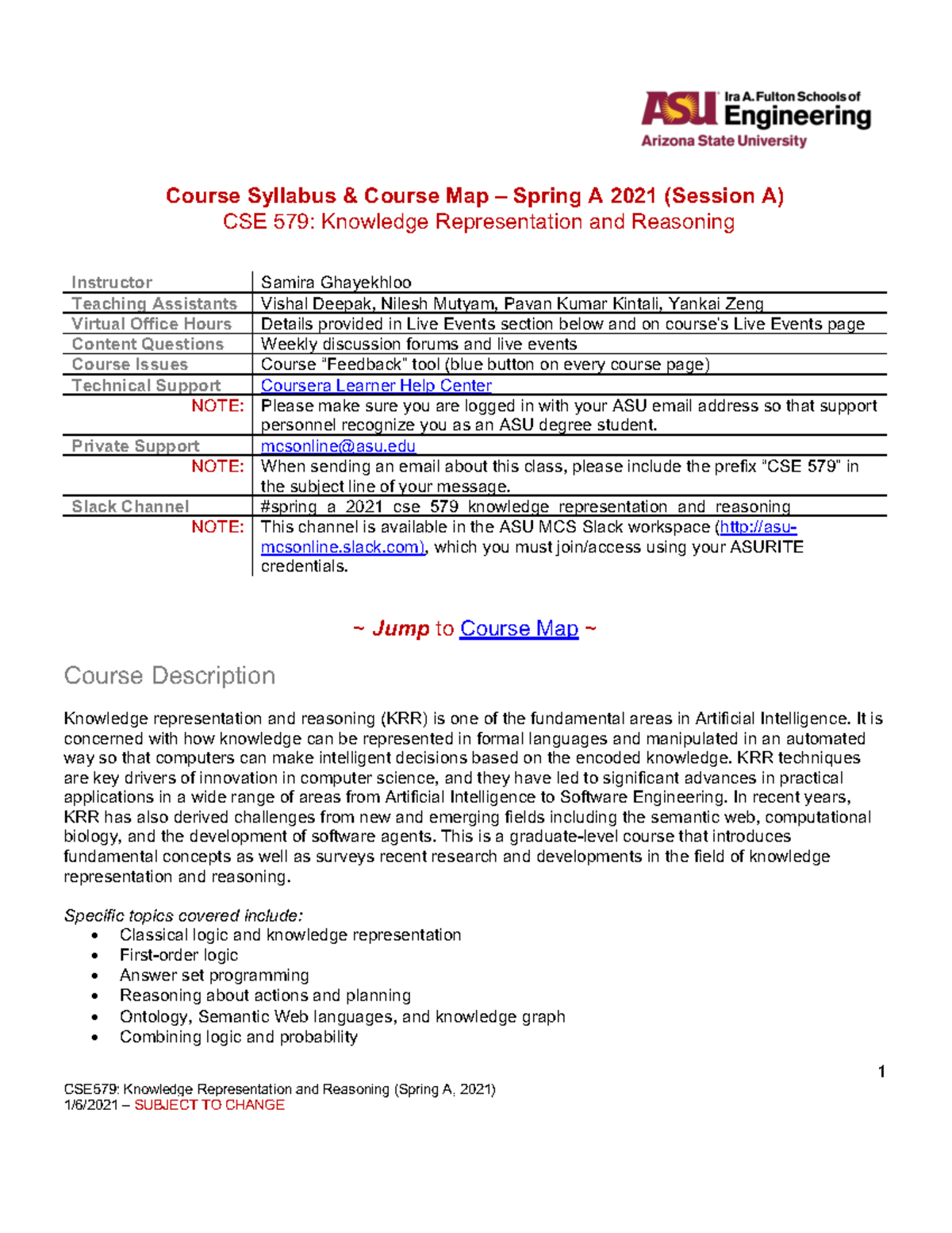 Asu Sociology Major Map Cse579 Krr Spring-A 2021 Syllabus-Course Map - Cse579 - Asu - Studocu