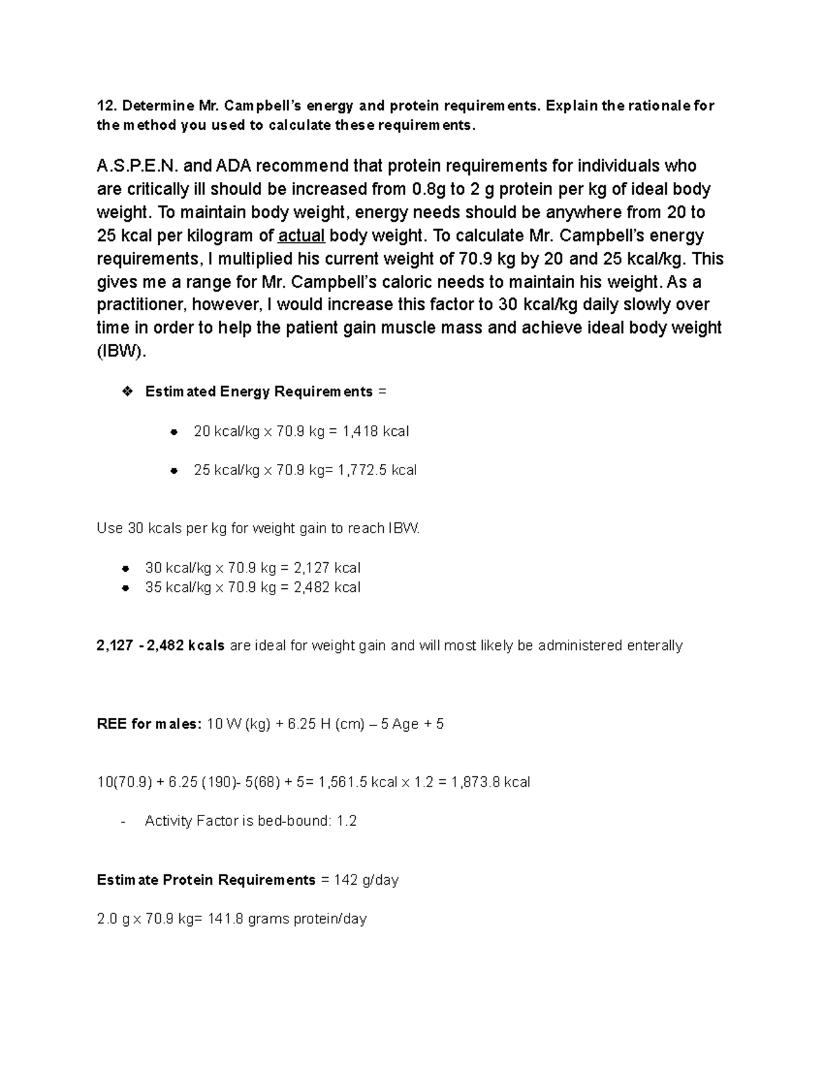 Case Study 3 Questions 1218 Determine Mr. Campbell’s energy and