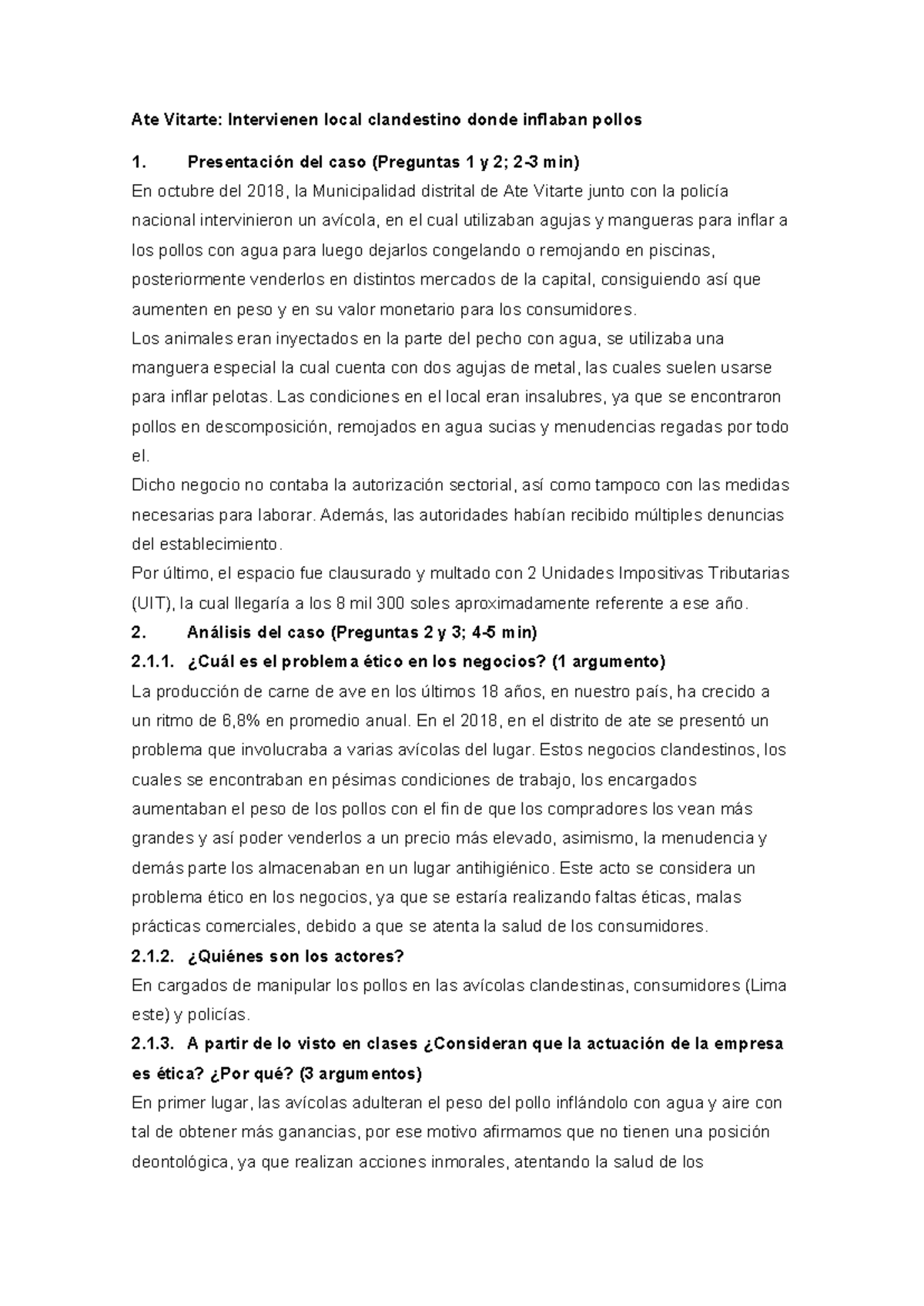 CASO 2 - TAREA ACADEMICA 2 DE ETICA - Ate Vitarte: Intervienen local ...