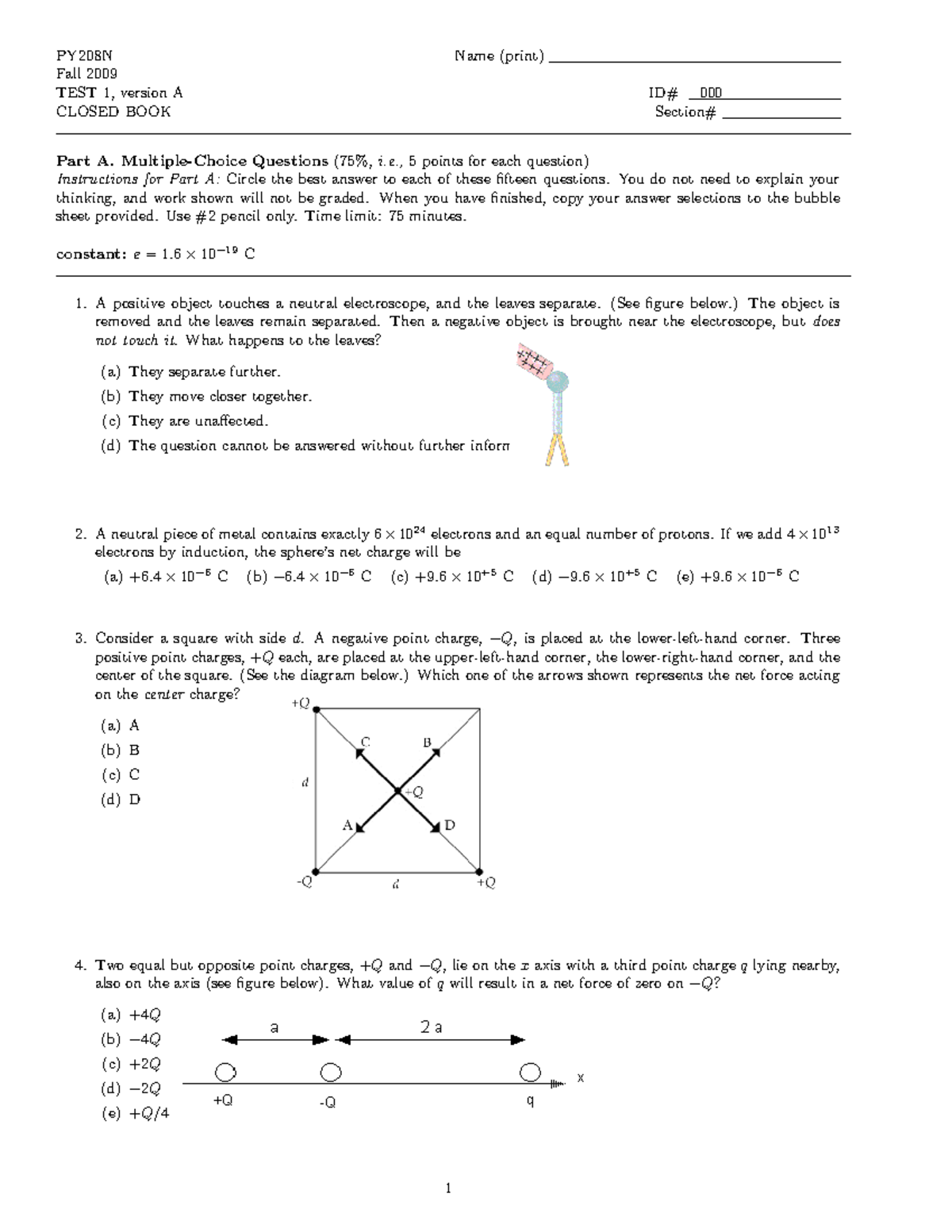 Prac Test 1B - Physics 2 Practice Test B For Test 1 Problems - PY208N ...