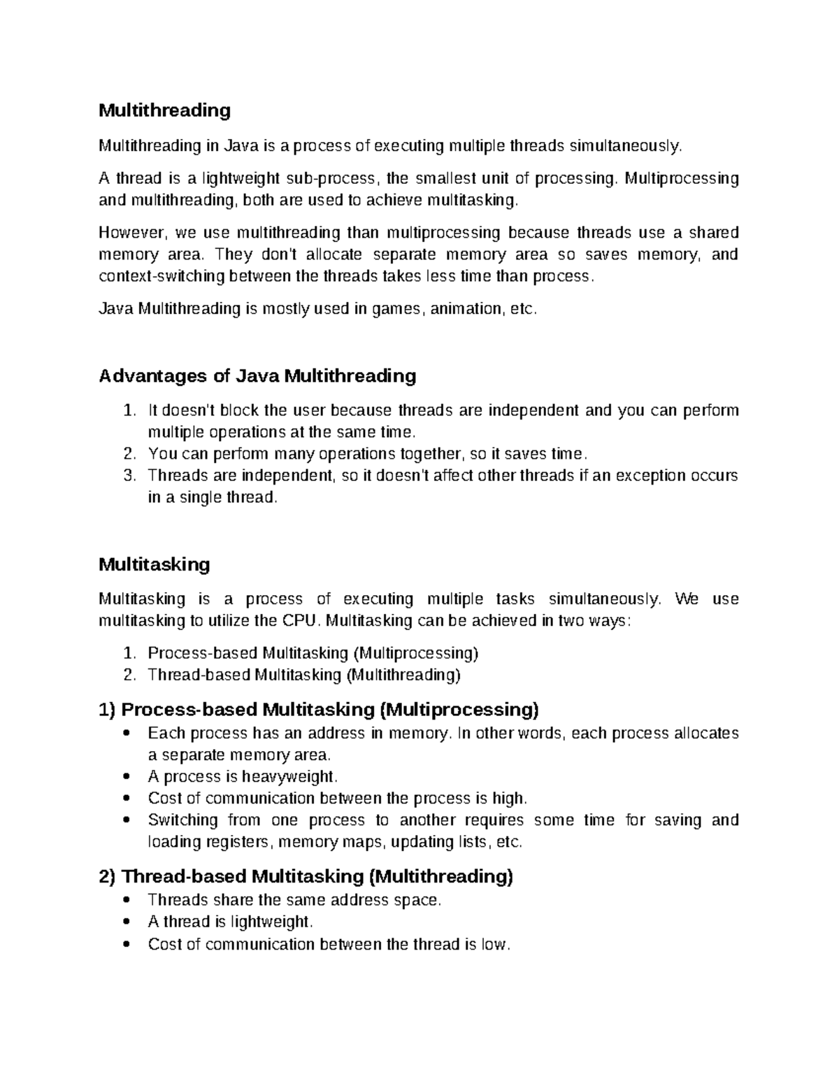 JAVA thread - Multithreading Multithreading in Java is a process of ...
