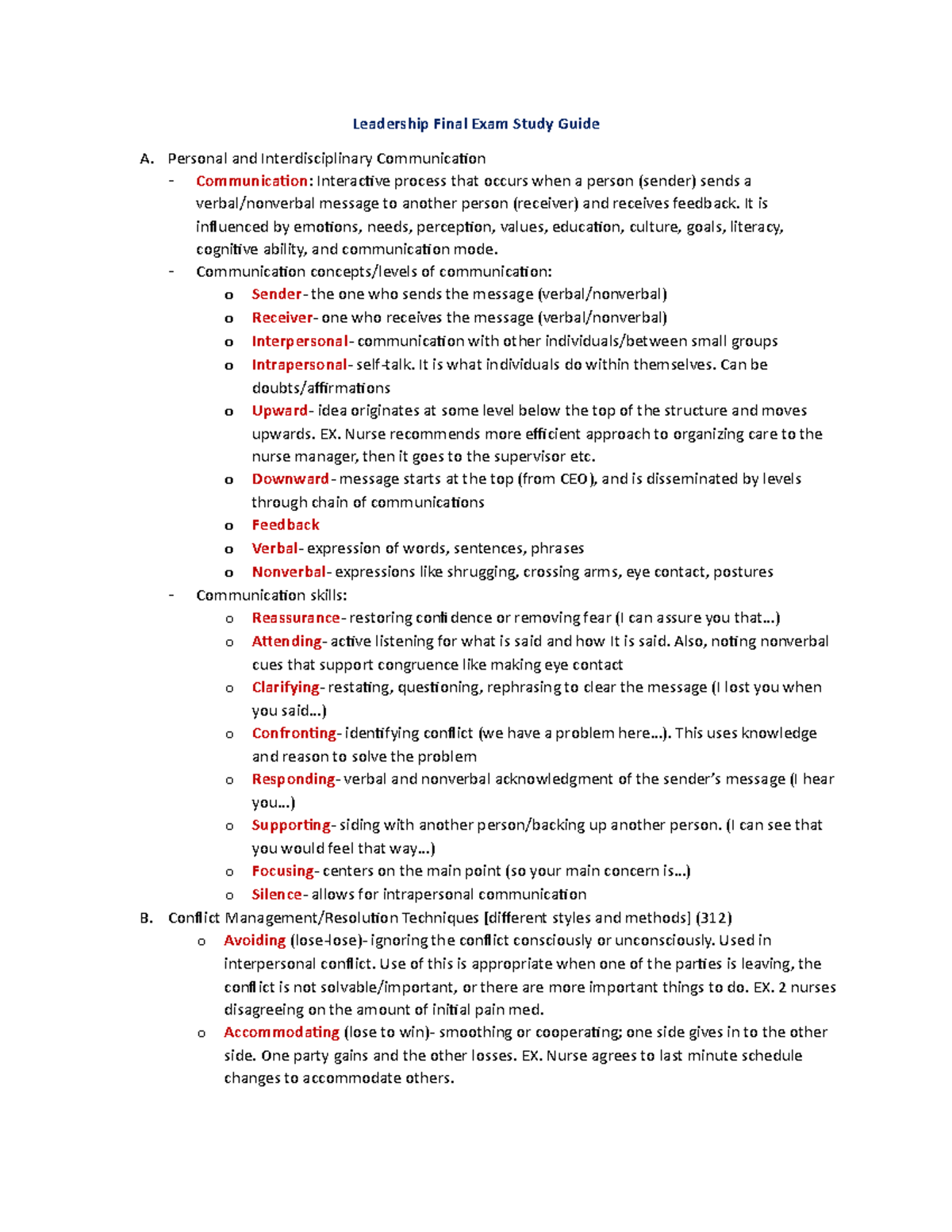 Leadership Final Exam Study Guide - Personal And Interdisciplinary ...