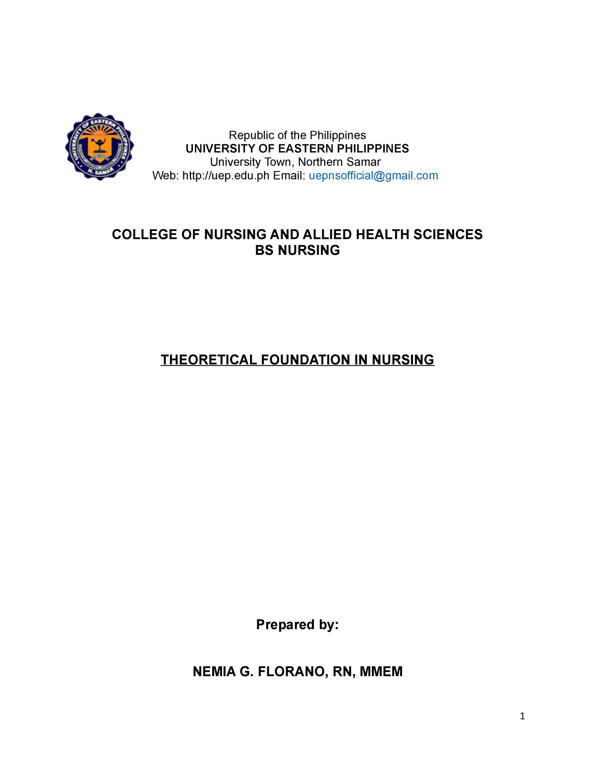 TFN Lesson-1 - Theoretical Foundation Of Nursing Module - Republic Of ...