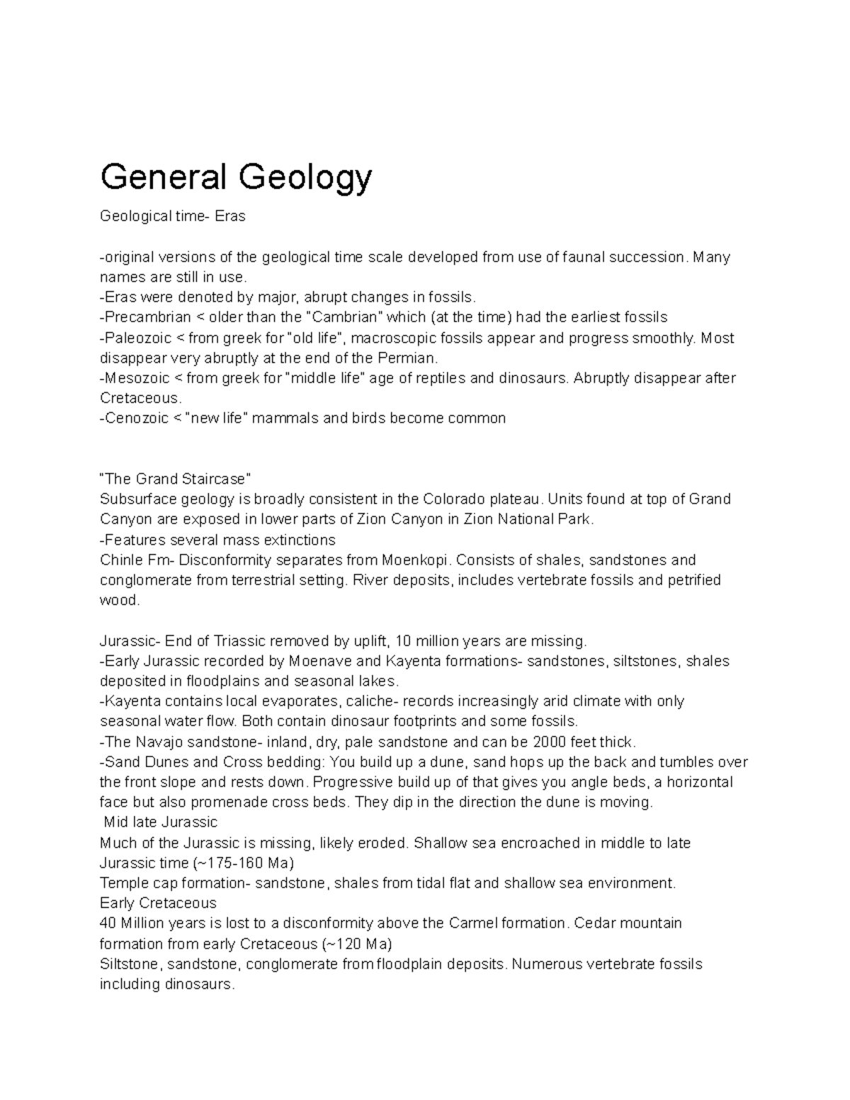 General Geology Notes 3 - General Geology Geological Time- Eras ...