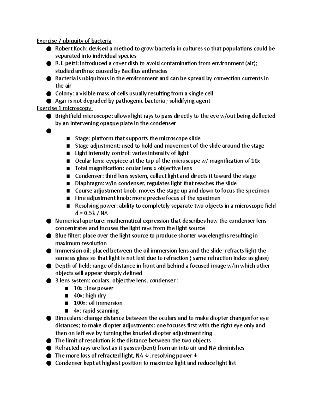 Micro Lab Exam 1 - Practice - Exercise 7 Ubiquity Of Bacteria Robert 