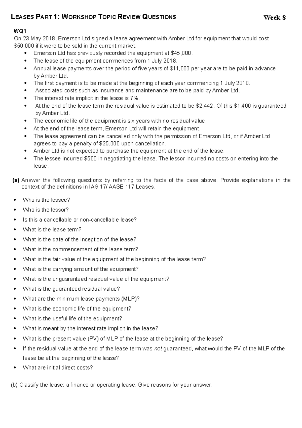 Week 8 Workshop Topic Review Questions - LEASES PART 1: WORKSHOP TOPIC ...