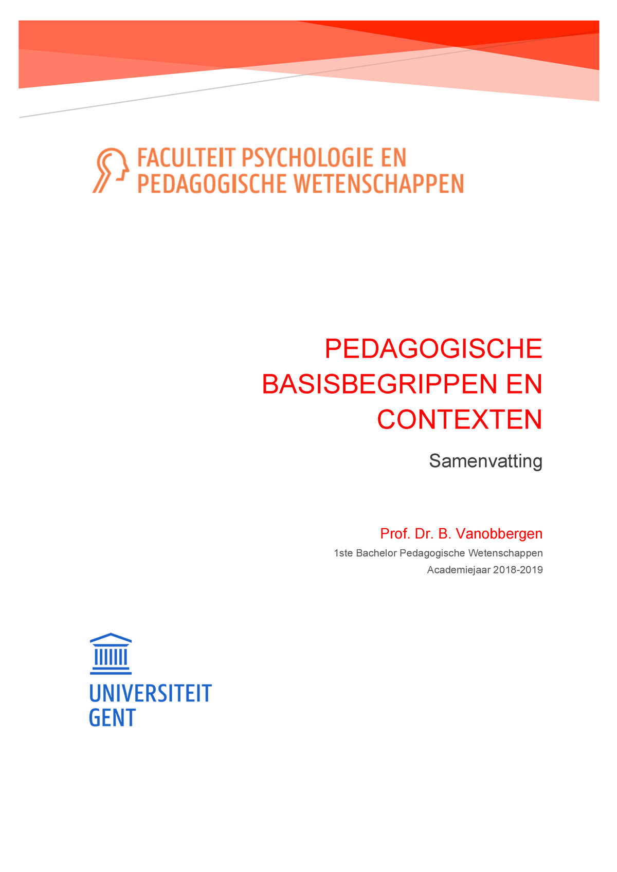 Samenvatting Pedagogische Basisbegrippen En Contexten - PEDAGOGISCHE ...