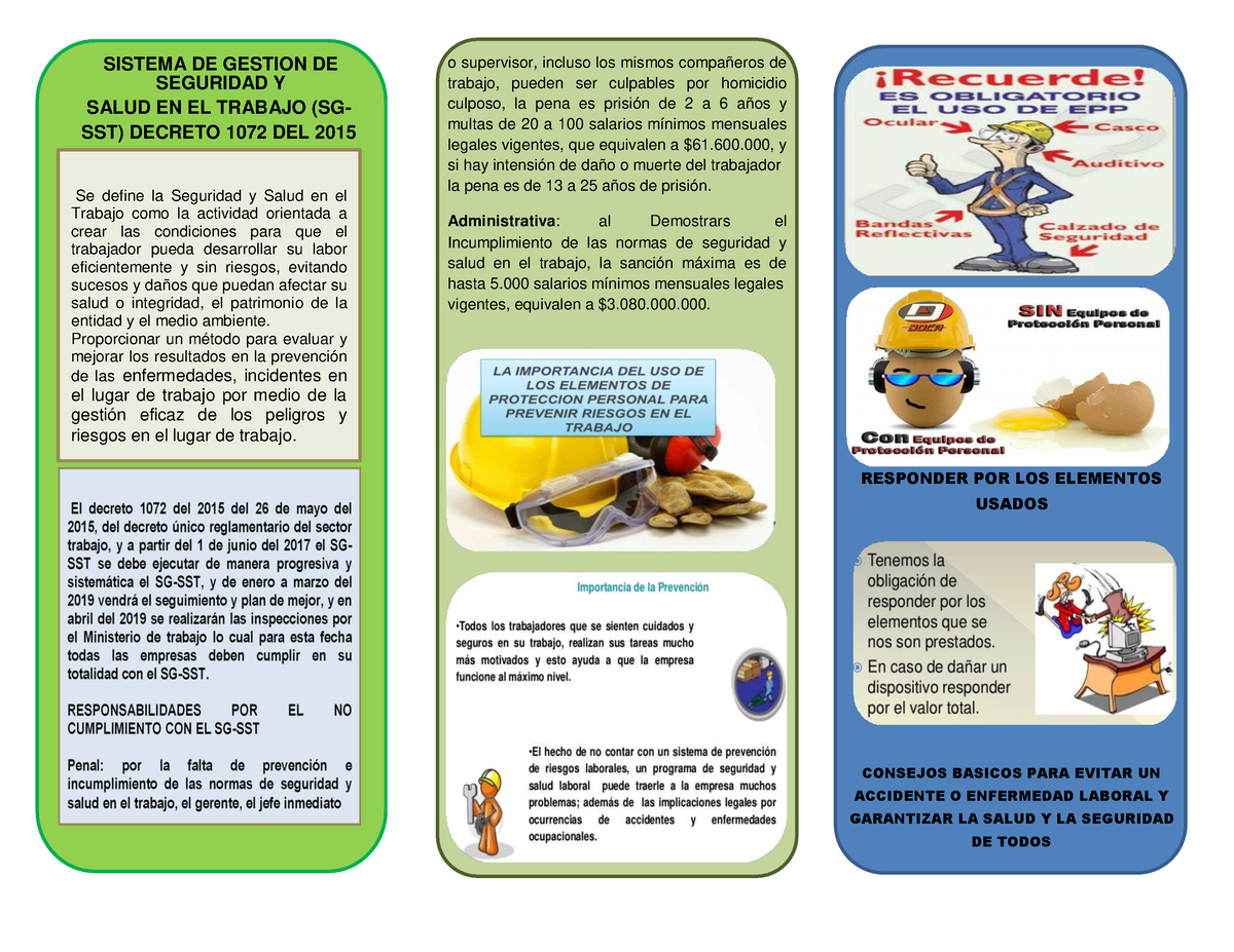 Folletos Sst Nnnnnnnnn Sistema De Gestion De Seguridad Y Salud En El Trabajo Sg Sst 4708