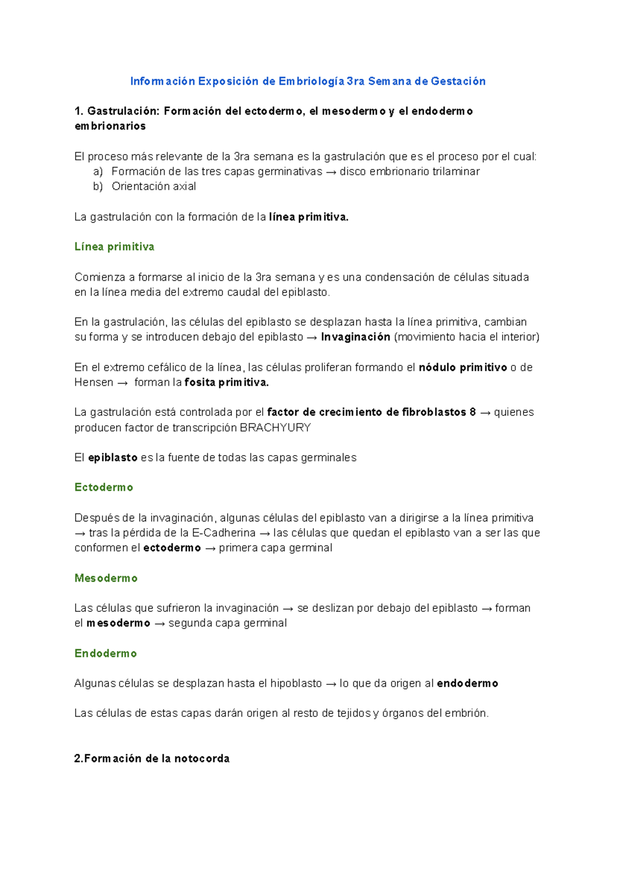 Gastrulación Formación del ectodermo, el mesodermo y el endodermo ...