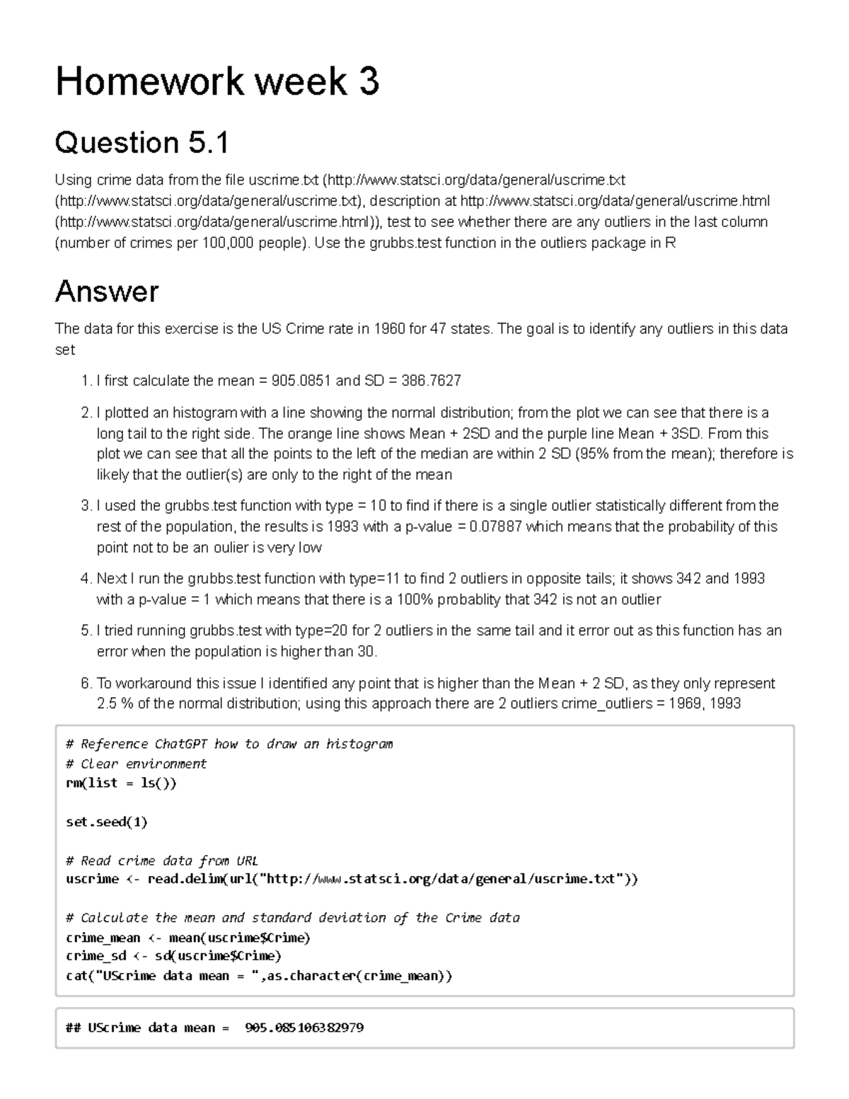 Homework week 3 - Using crime data from the file uscrime (statsci/data ...