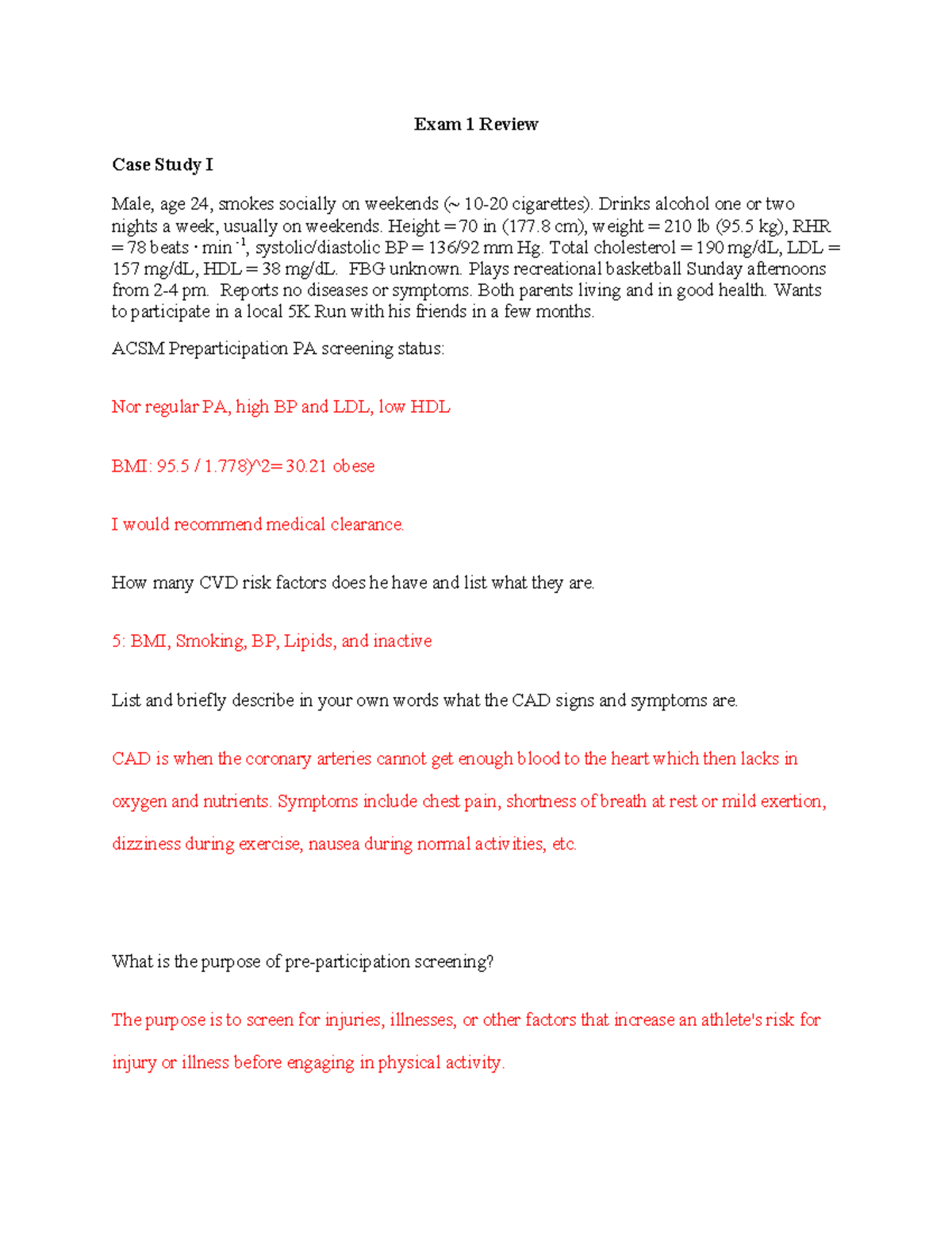 Exam 1 review SP24-complete - Exam 1 Review Case Study I Male, age 24 ...