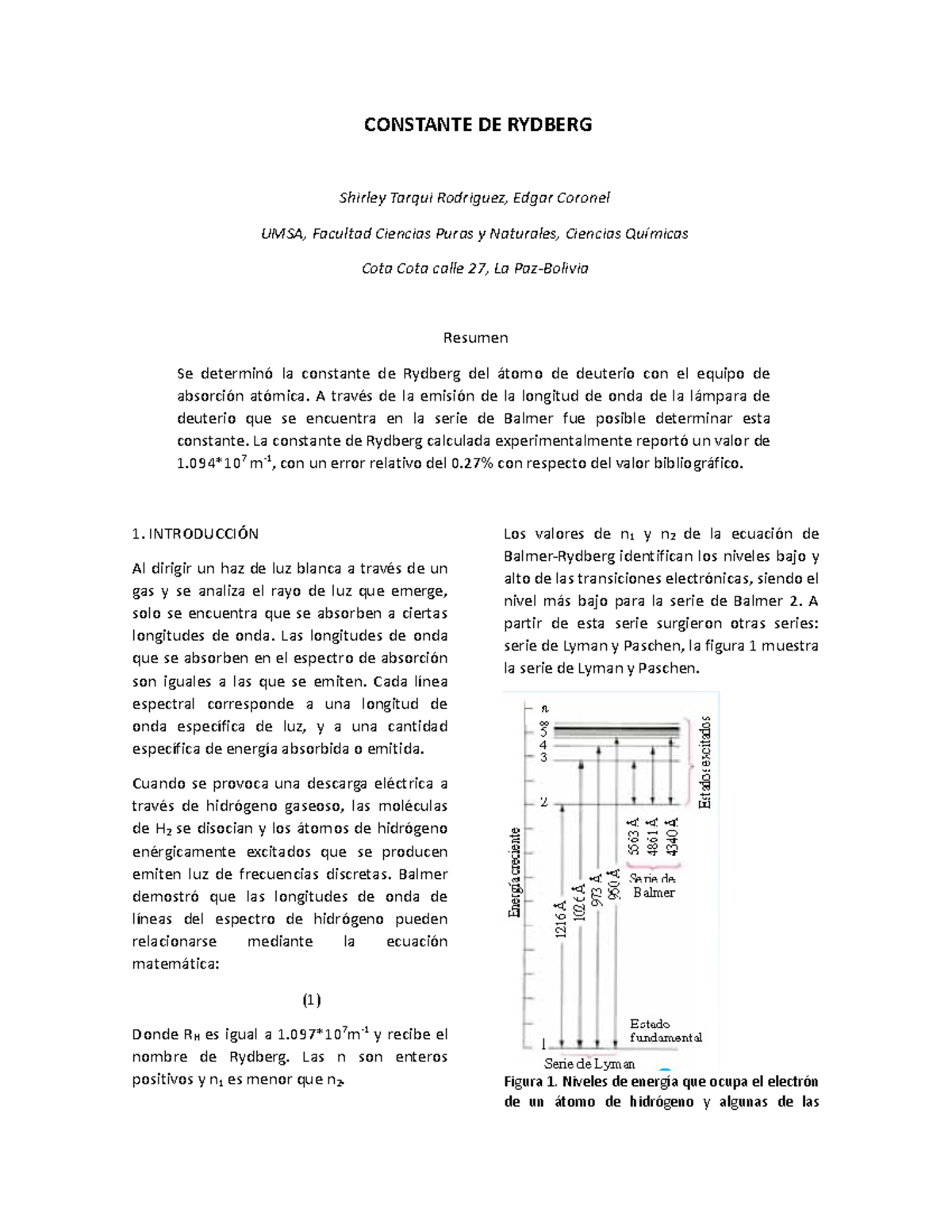 Lab2 Rydberg - CONSTANTE DE RYDBERG Shirley Tarqui Rodriguez, Edgar ...