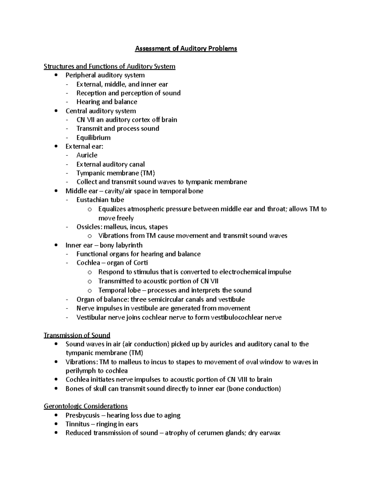 Assessment of Auditory Problems - Assessment of Auditory Problems ...